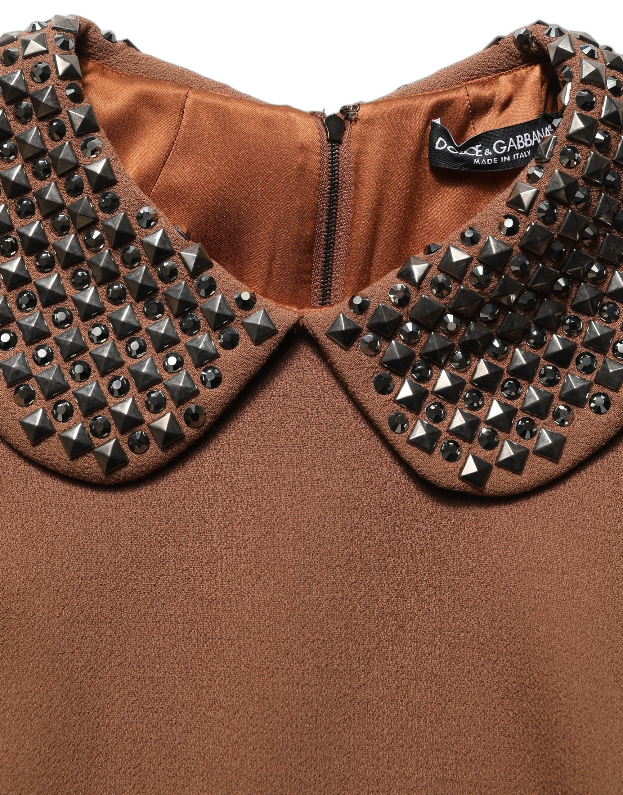 Dolce & Gabbana Brown Wool Rhinestone Embellished Midi Dress - Women