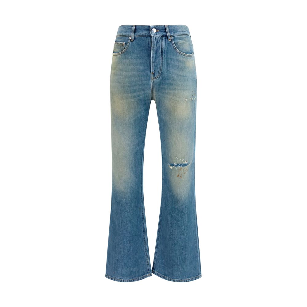 Blue Cotton Flared Jeans