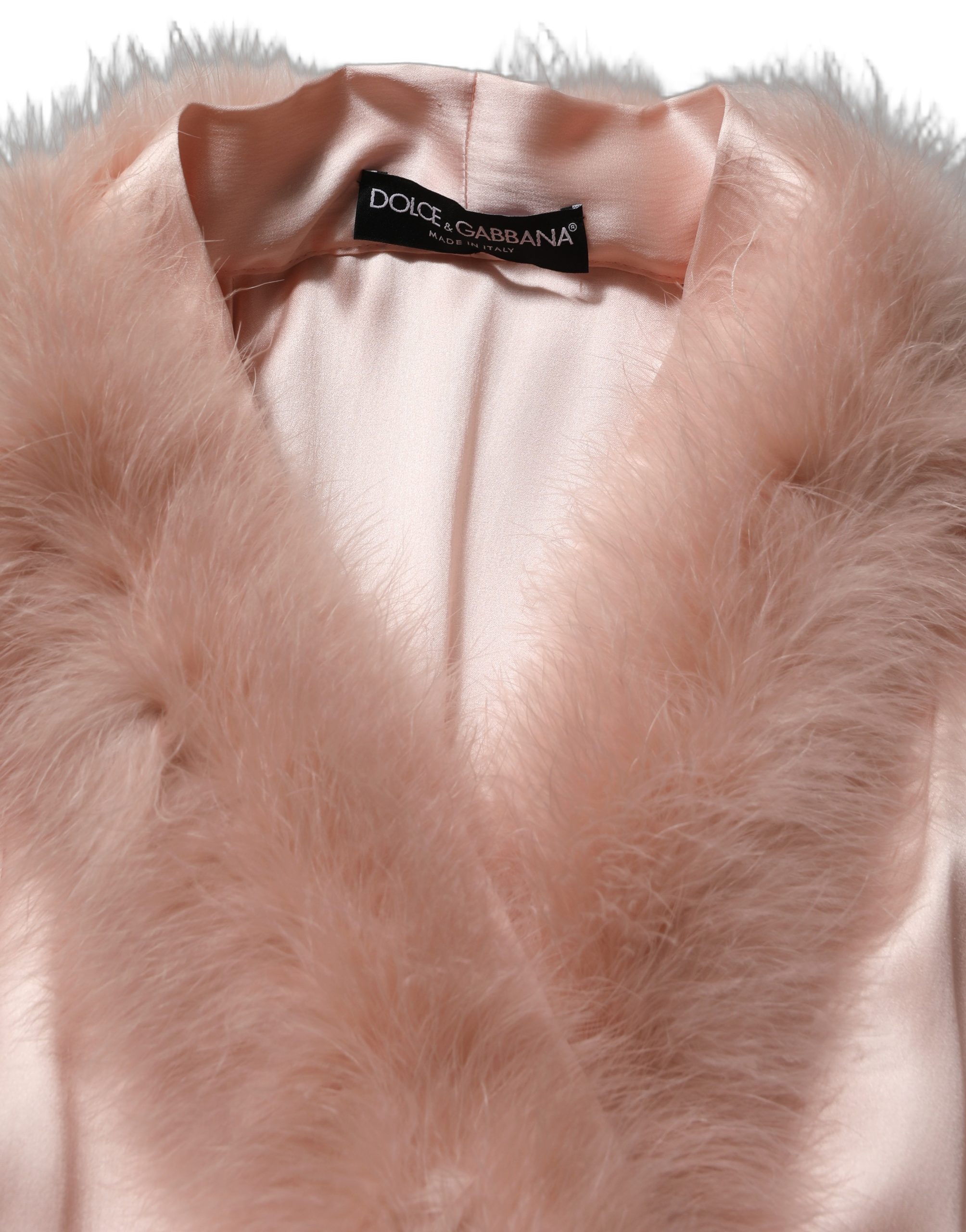 Dolce & Gabbana Light Pink Silk Turkey Feather Robe Jacket Clothing - Women