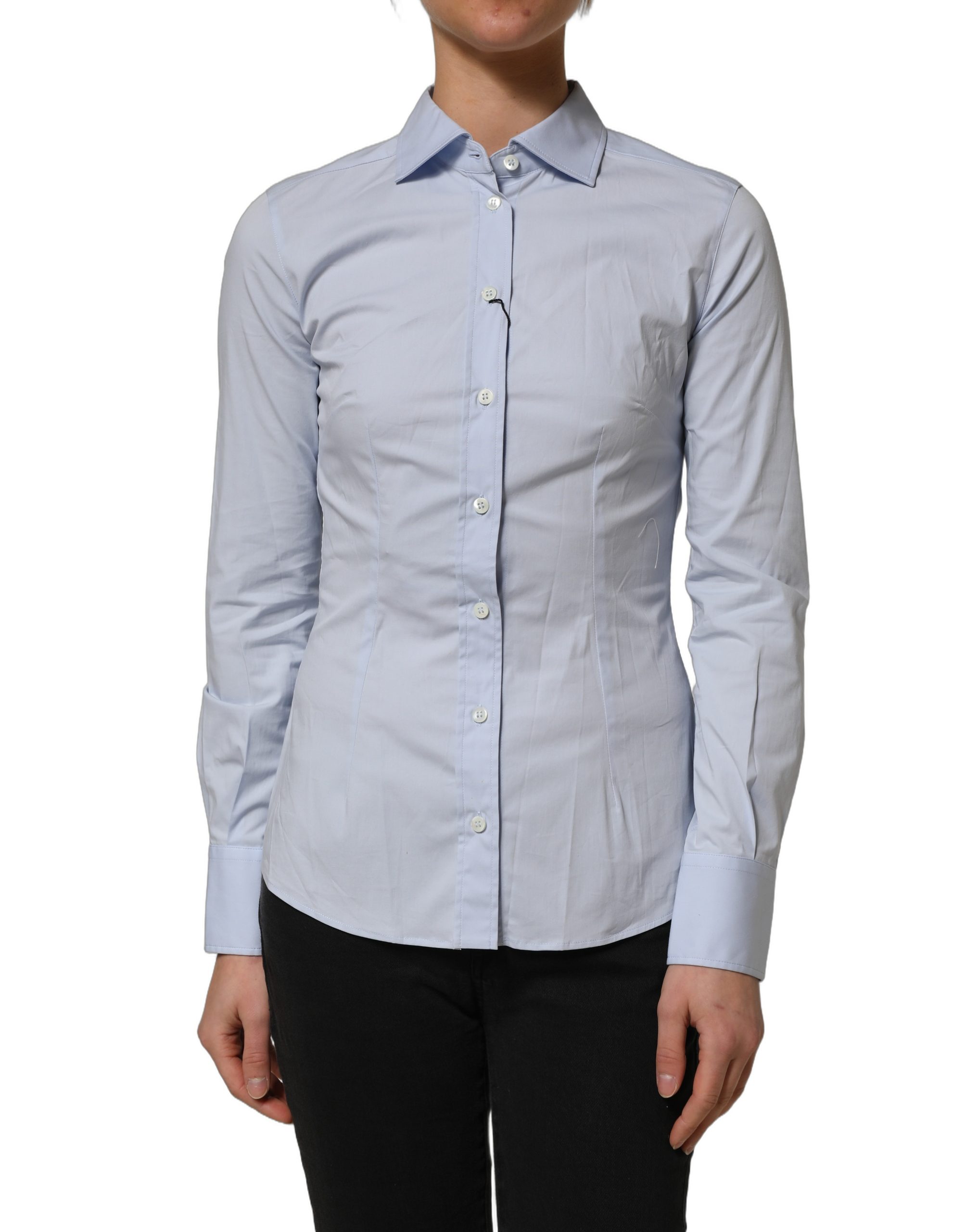Blue Collared Long Sleeves Dress Shirt Top