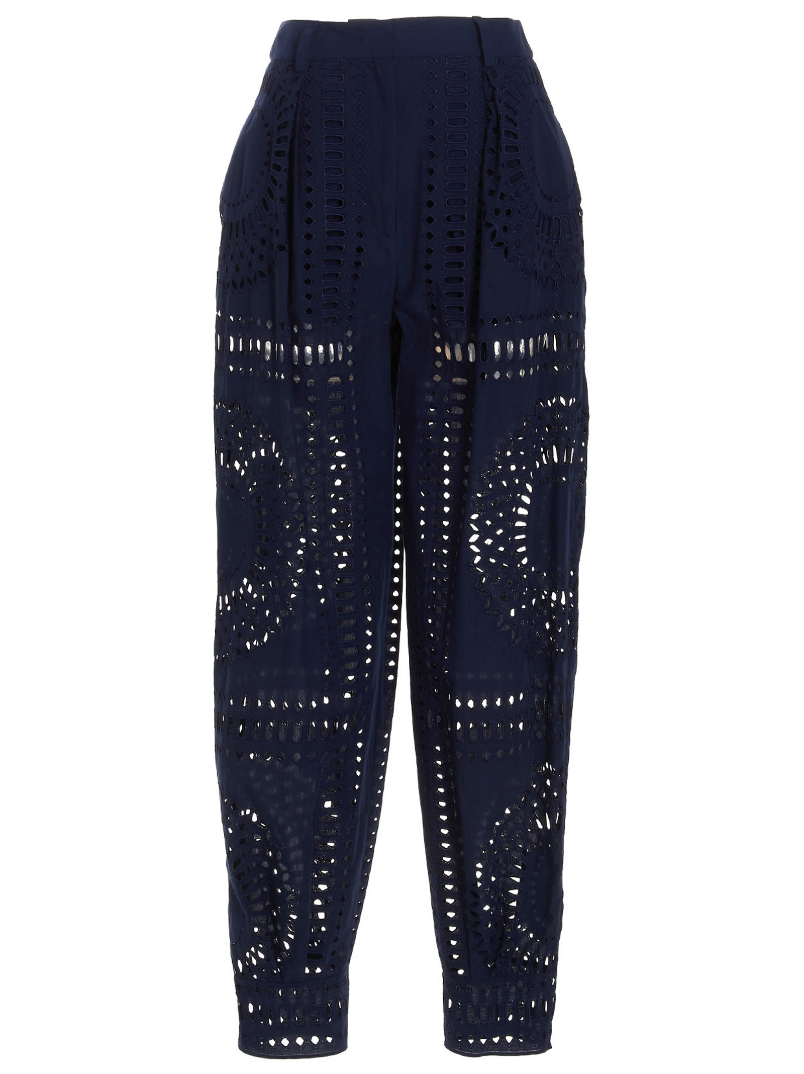 Blue Cotton Casual Pants