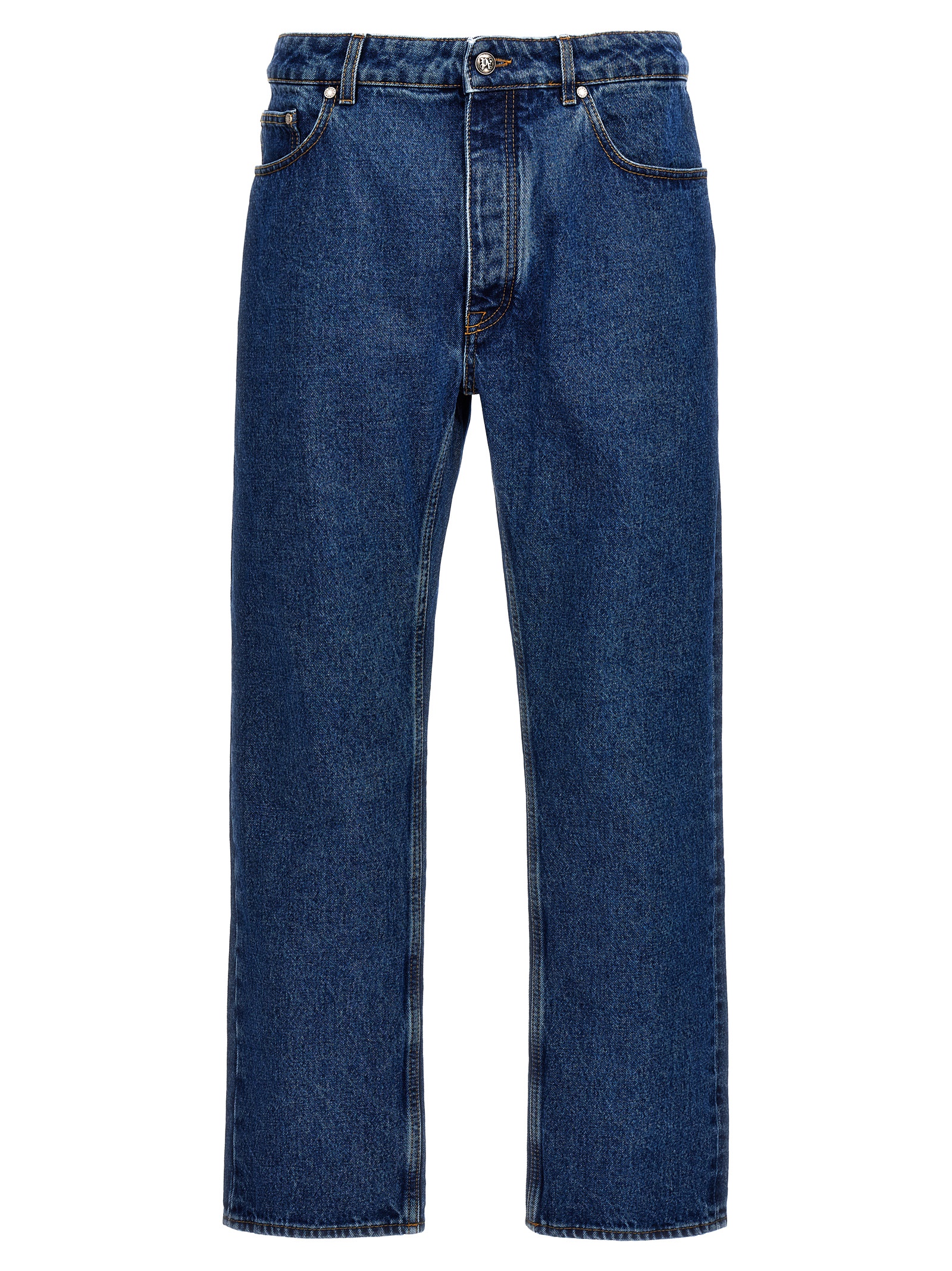 Blue Cotton Straight-Leg Jeans