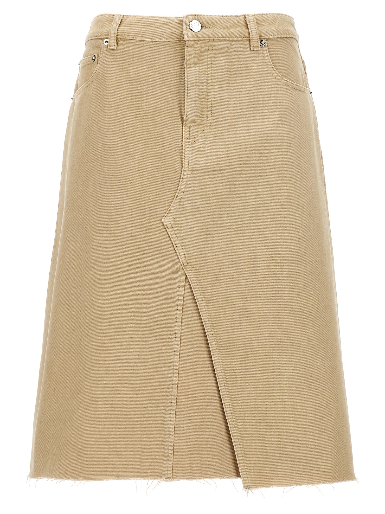 Beige Cotton Midi Skirt