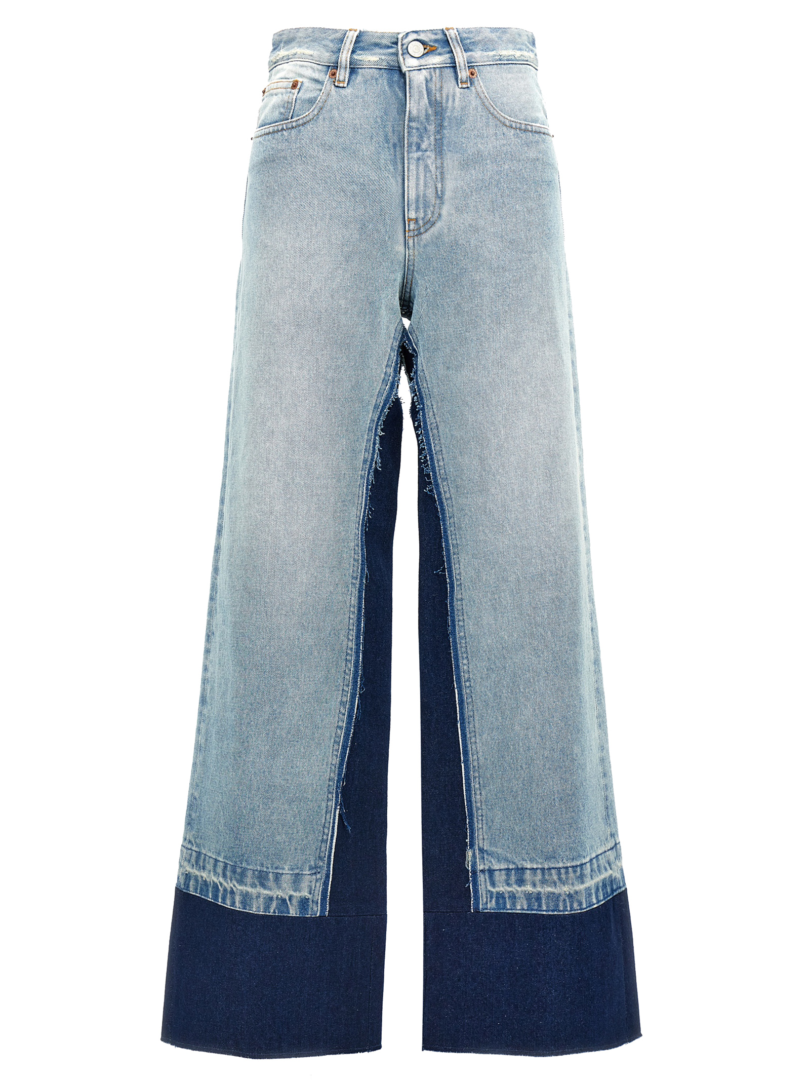 Blue Cotton Flared Jeans