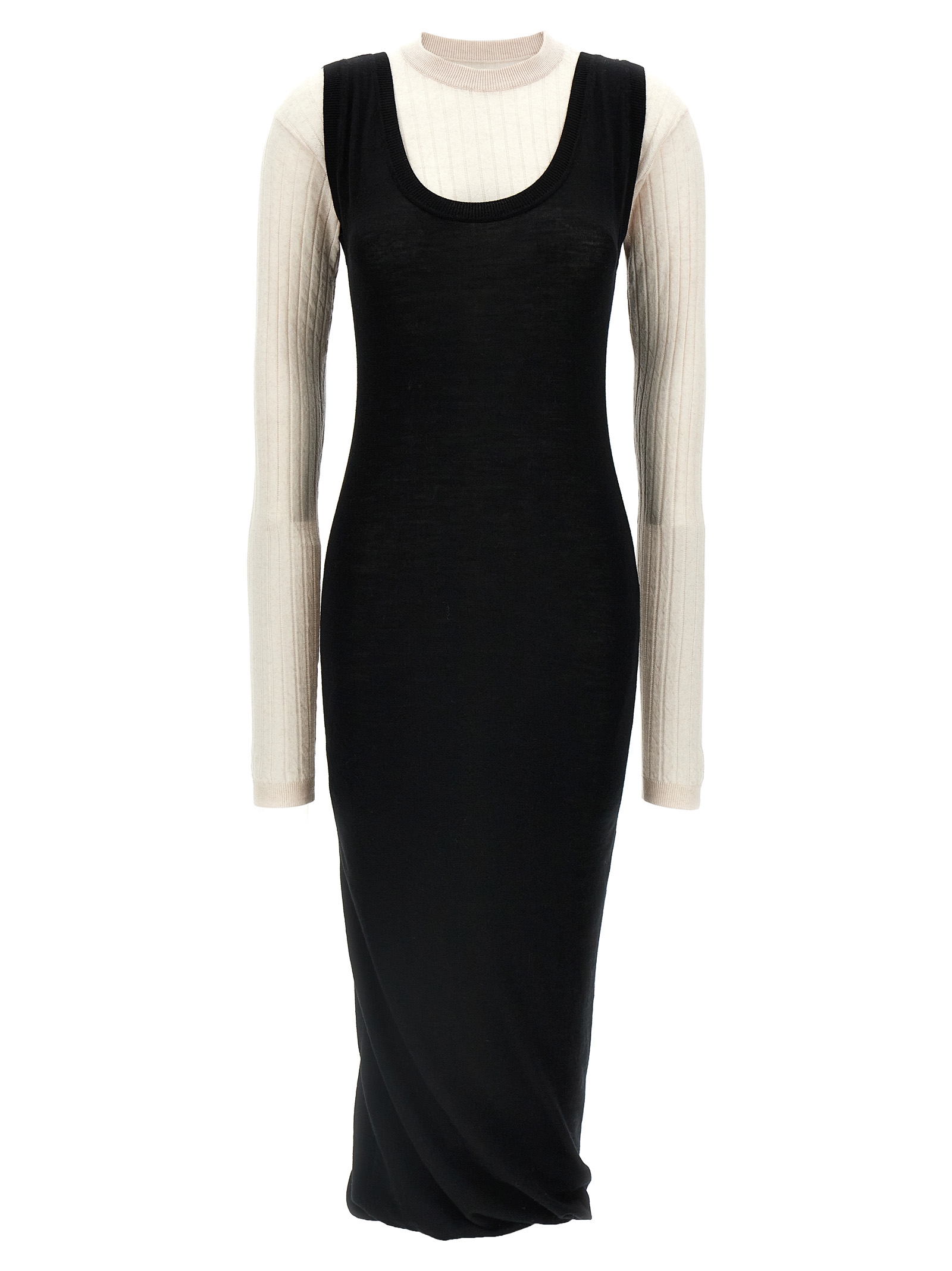Bicolor Wool Midi Dress