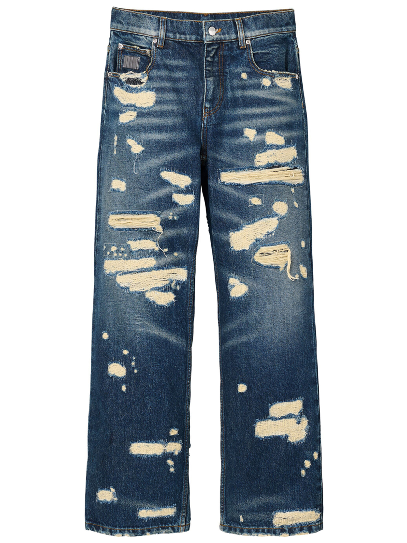 Blue Cotton Straight-Leg Jeans