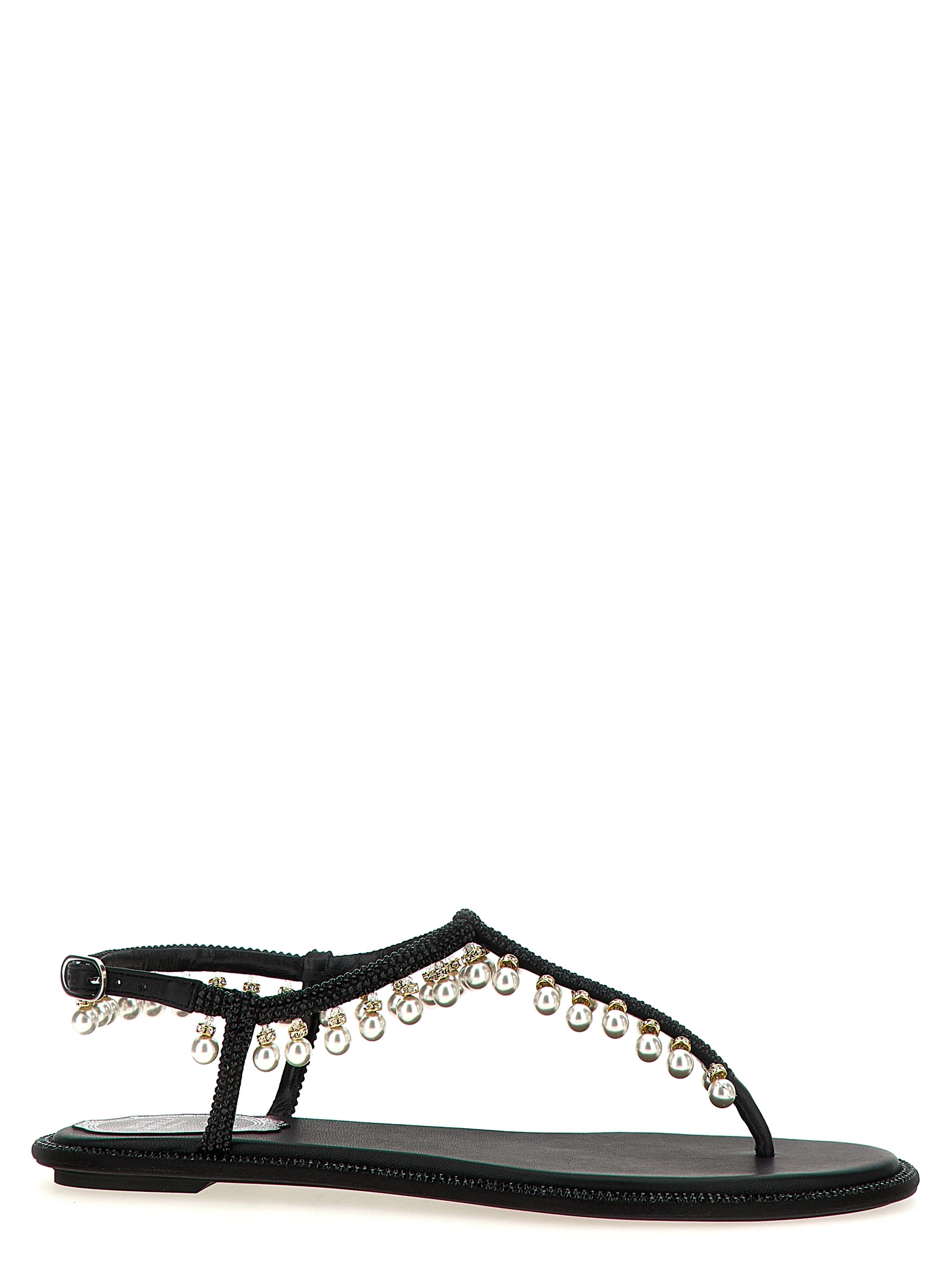 Black Viscose Flat Sandals