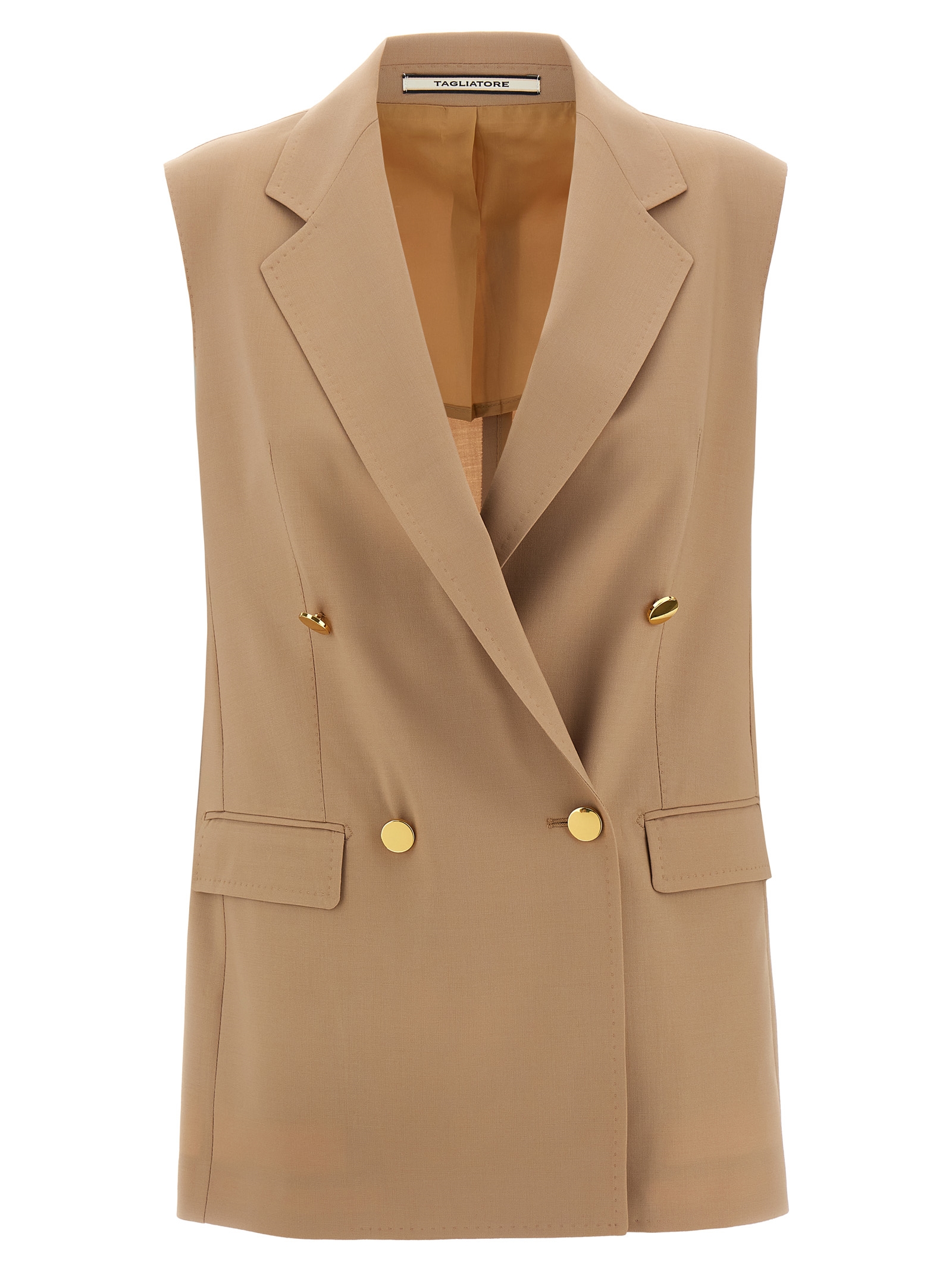 Beige Virgin Wool Sleeveless Jacket