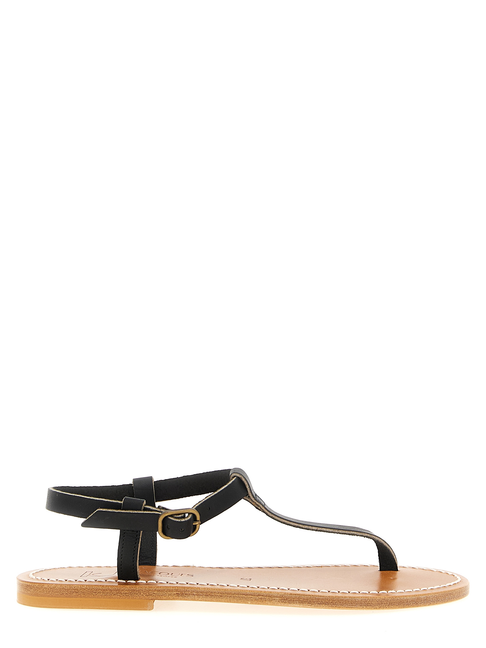 Black Cowhide Flat Sandals