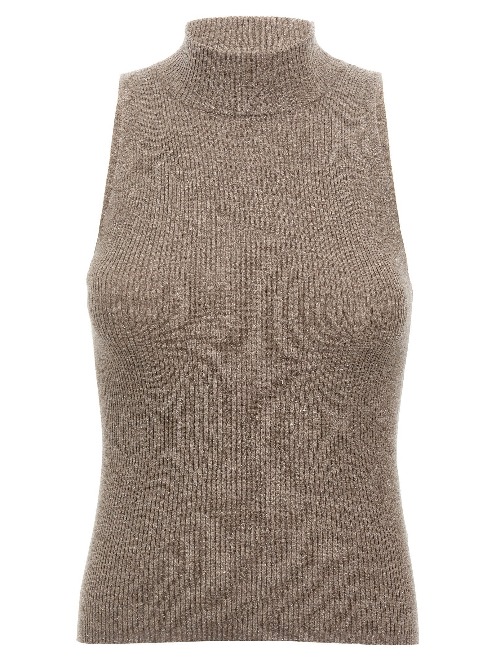 Brown Cashmere Sleeveles Sweater
