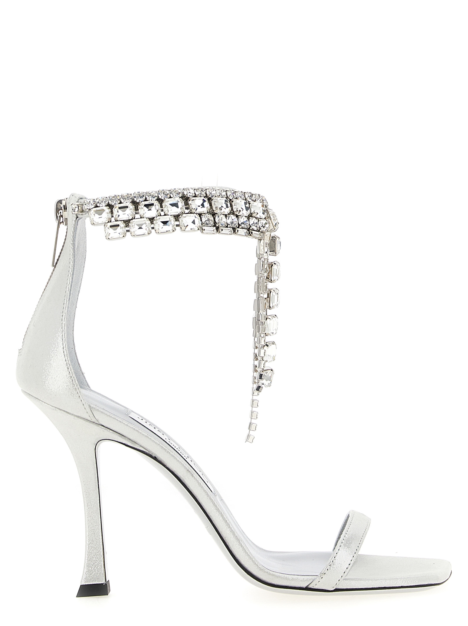 Silver Leather Stiletto Heel Sandals