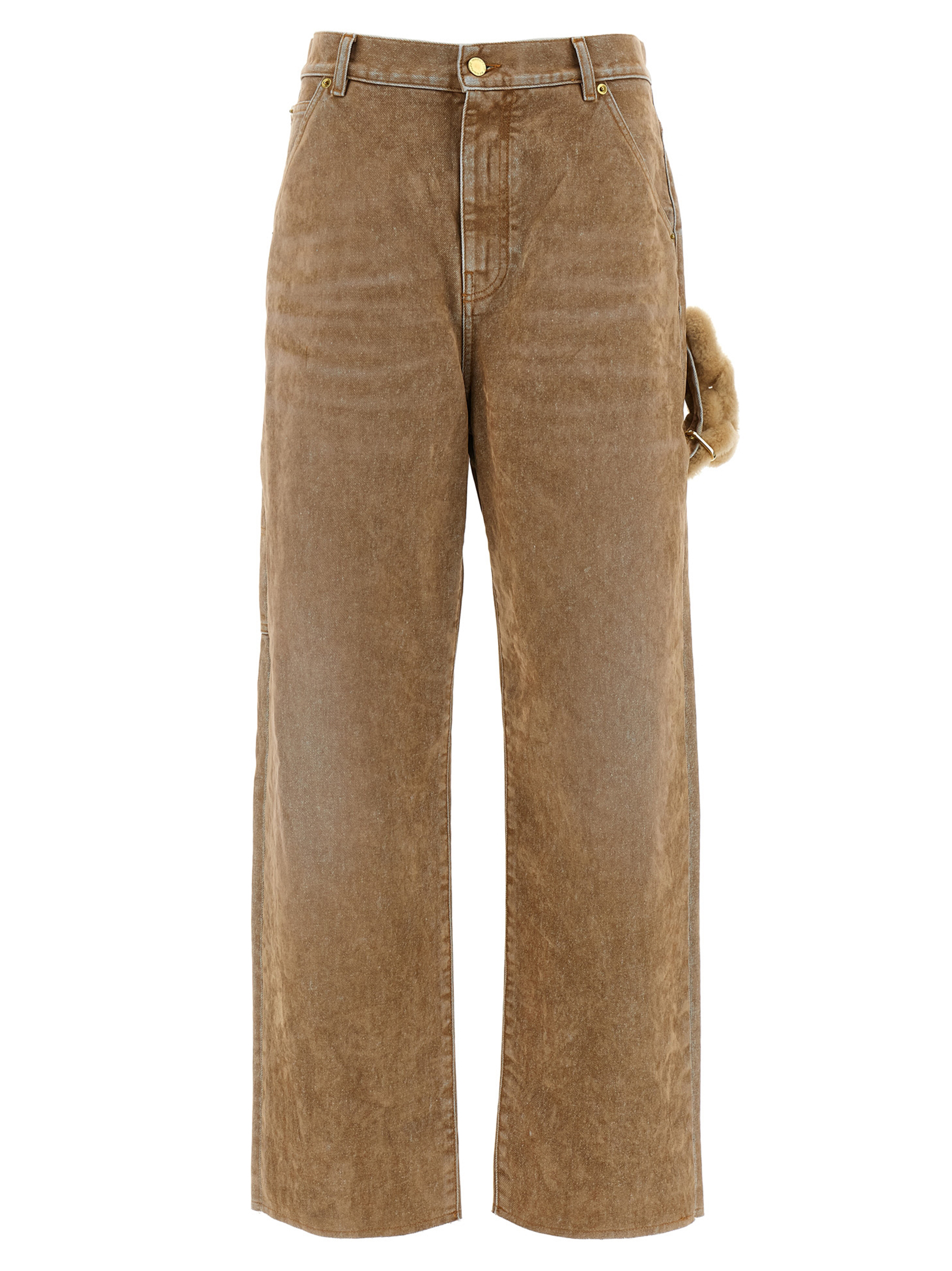 Beige Cotton Straight-Leg Jeans