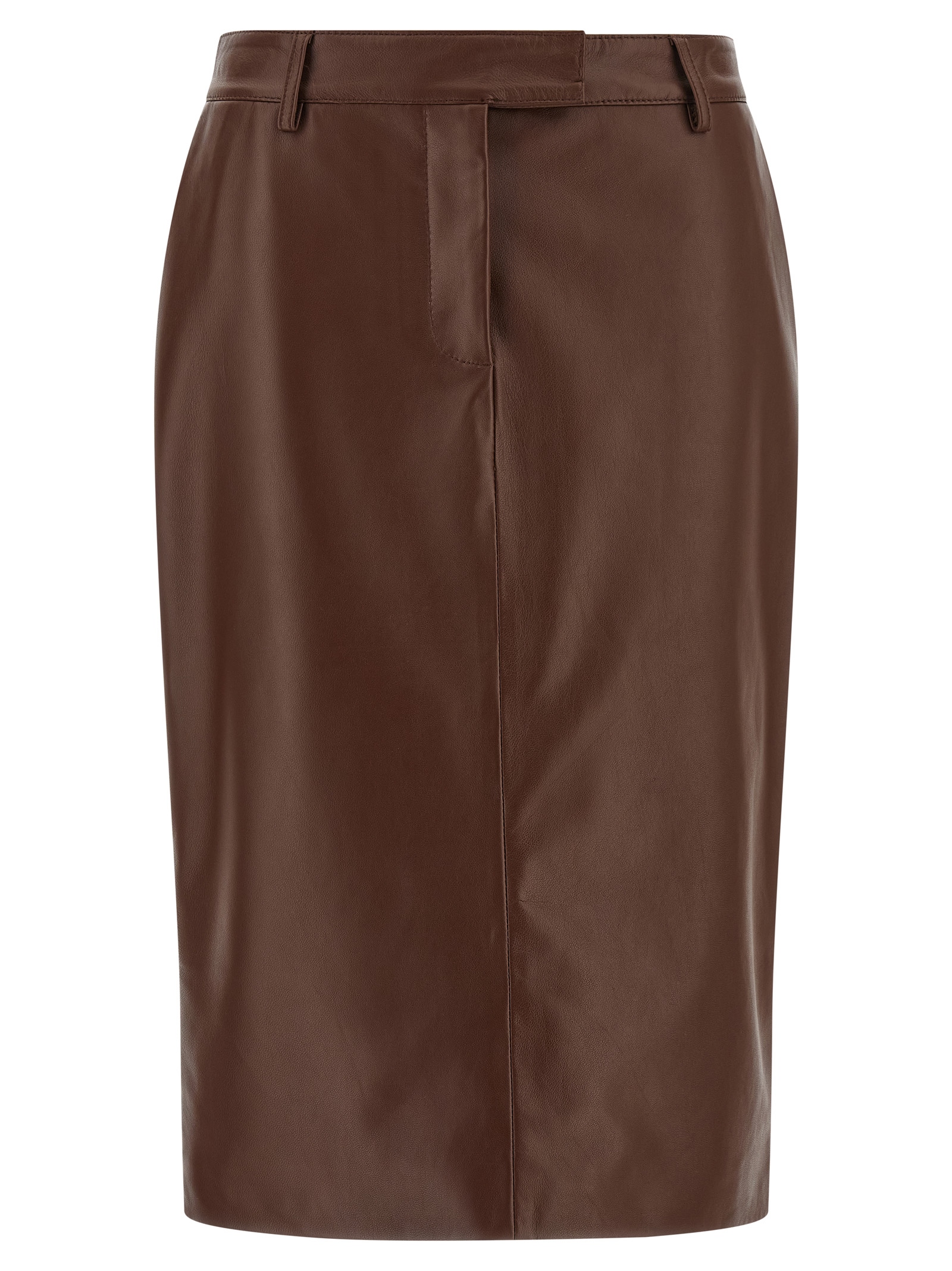 Brown Leather Midi Skirt