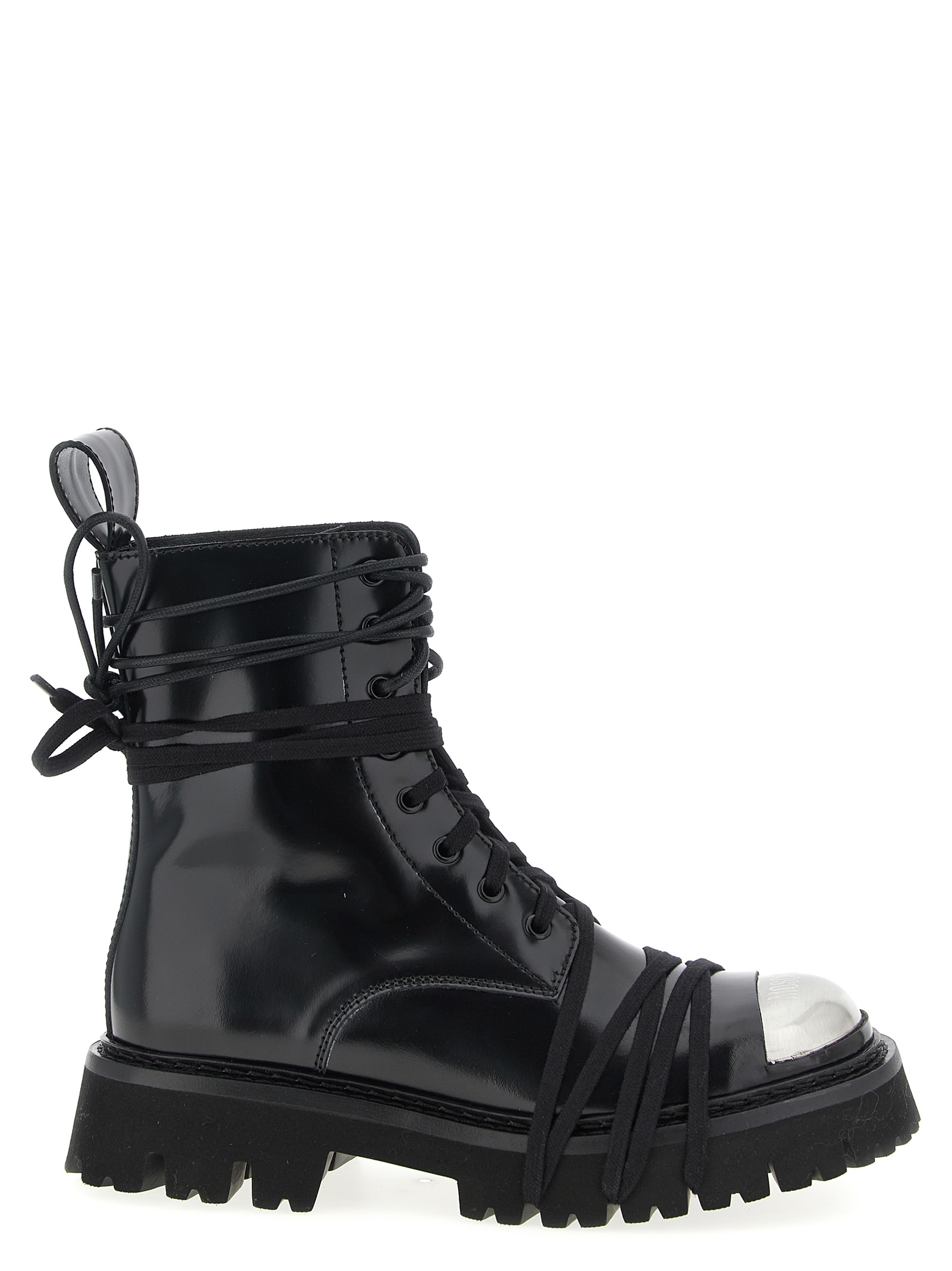 Moschino Black Calfskin Lace-Up Boots - Women