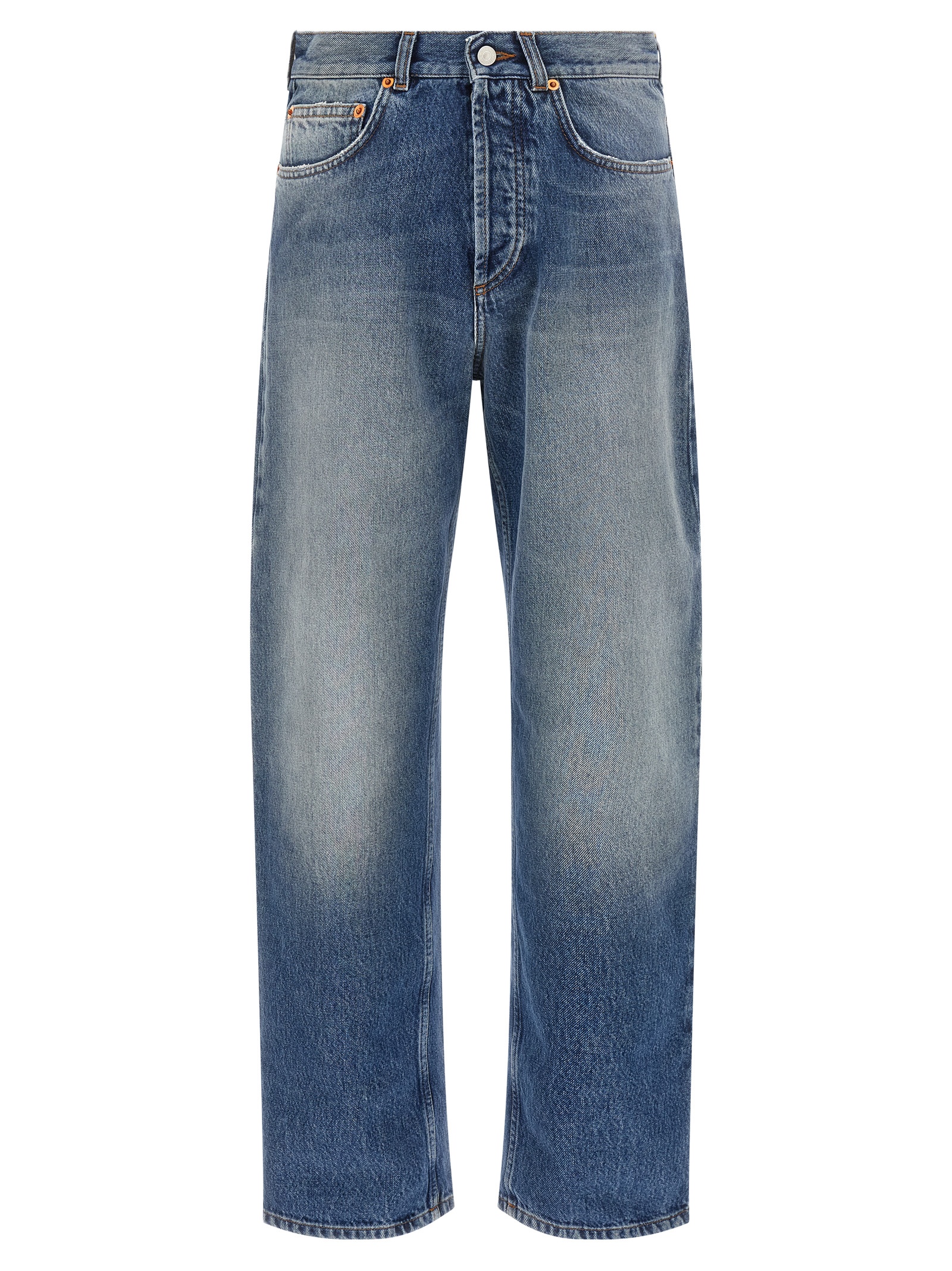 Blue Cotton Straight-Leg Jeans