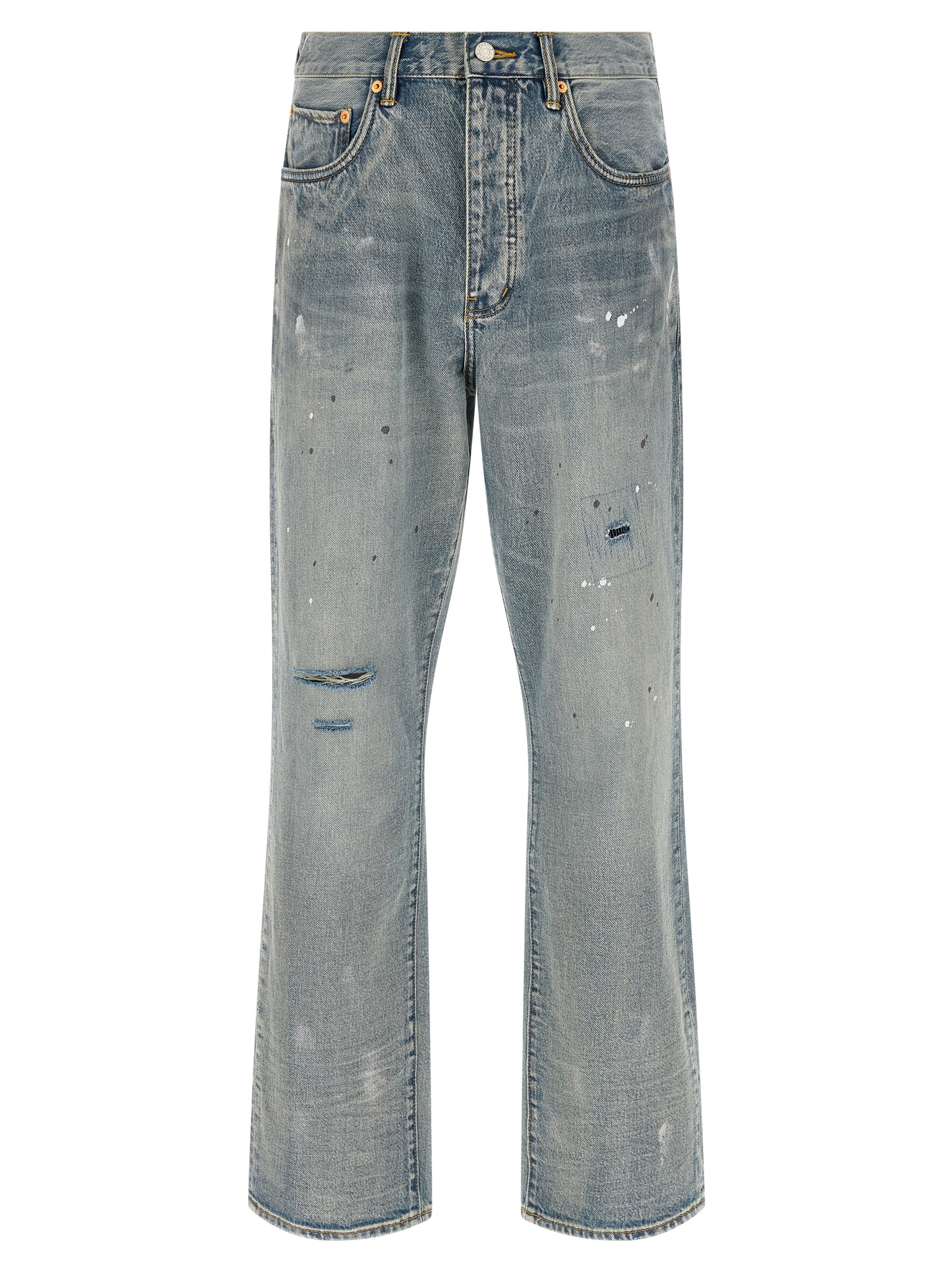 Blue Cotton Straight-Leg Jeans