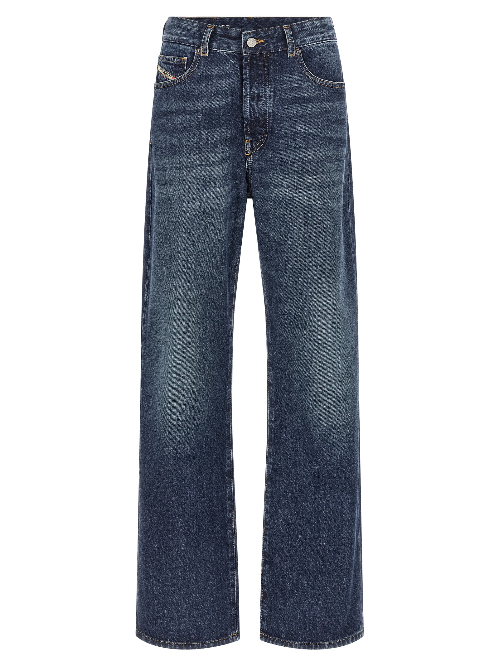 Blue Cotton Straight-Leg Jeans