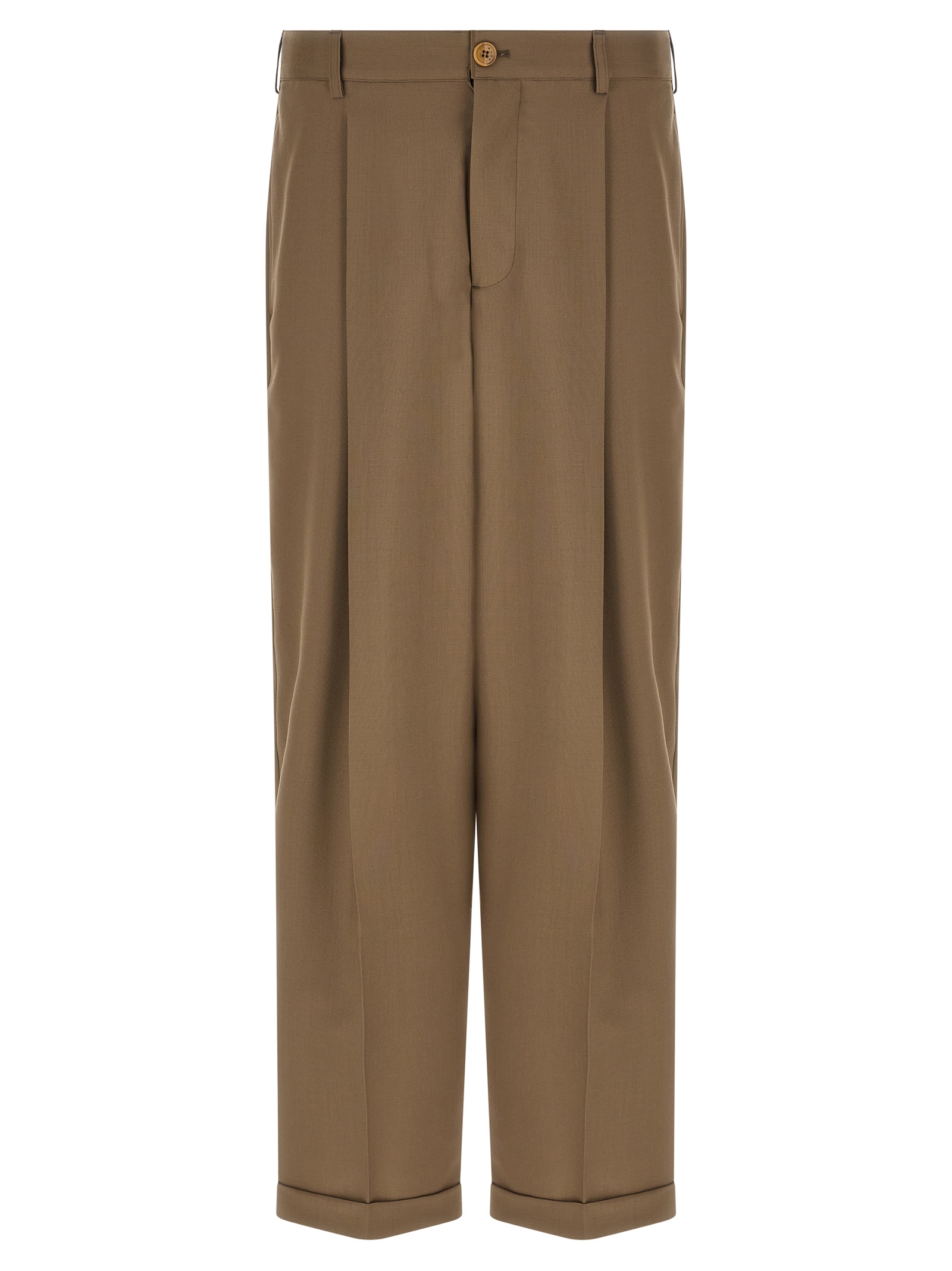 Beige Virgin Wool Casual Pants