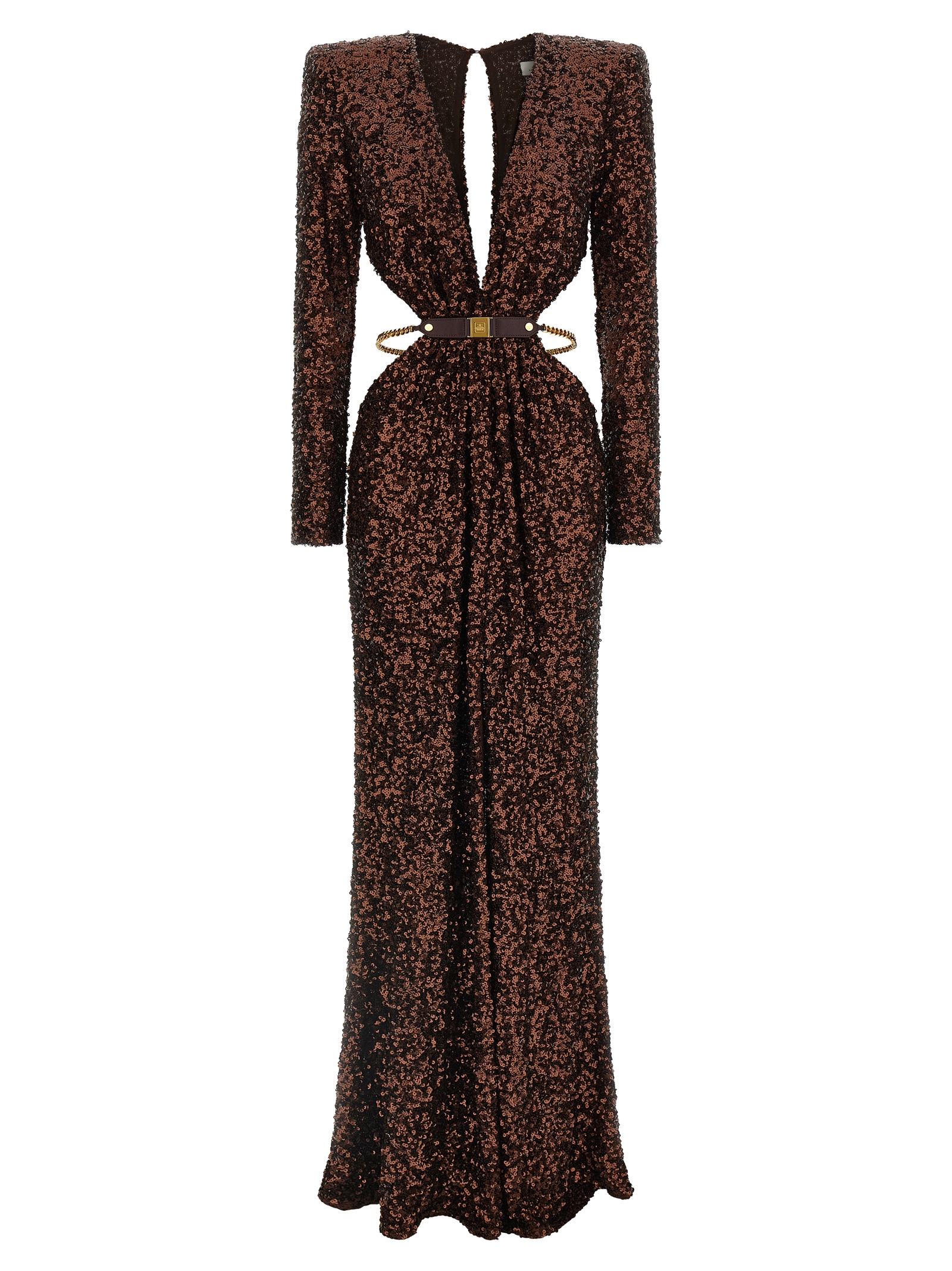 Brown Polyester Long Dress