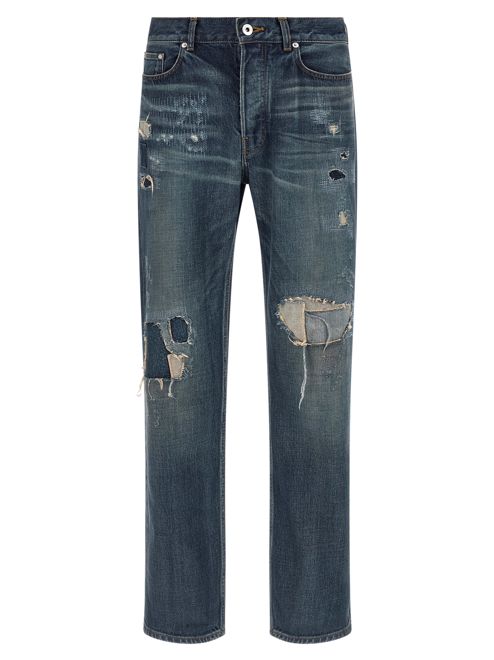 Blue Cotton Straight-Leg Jeans