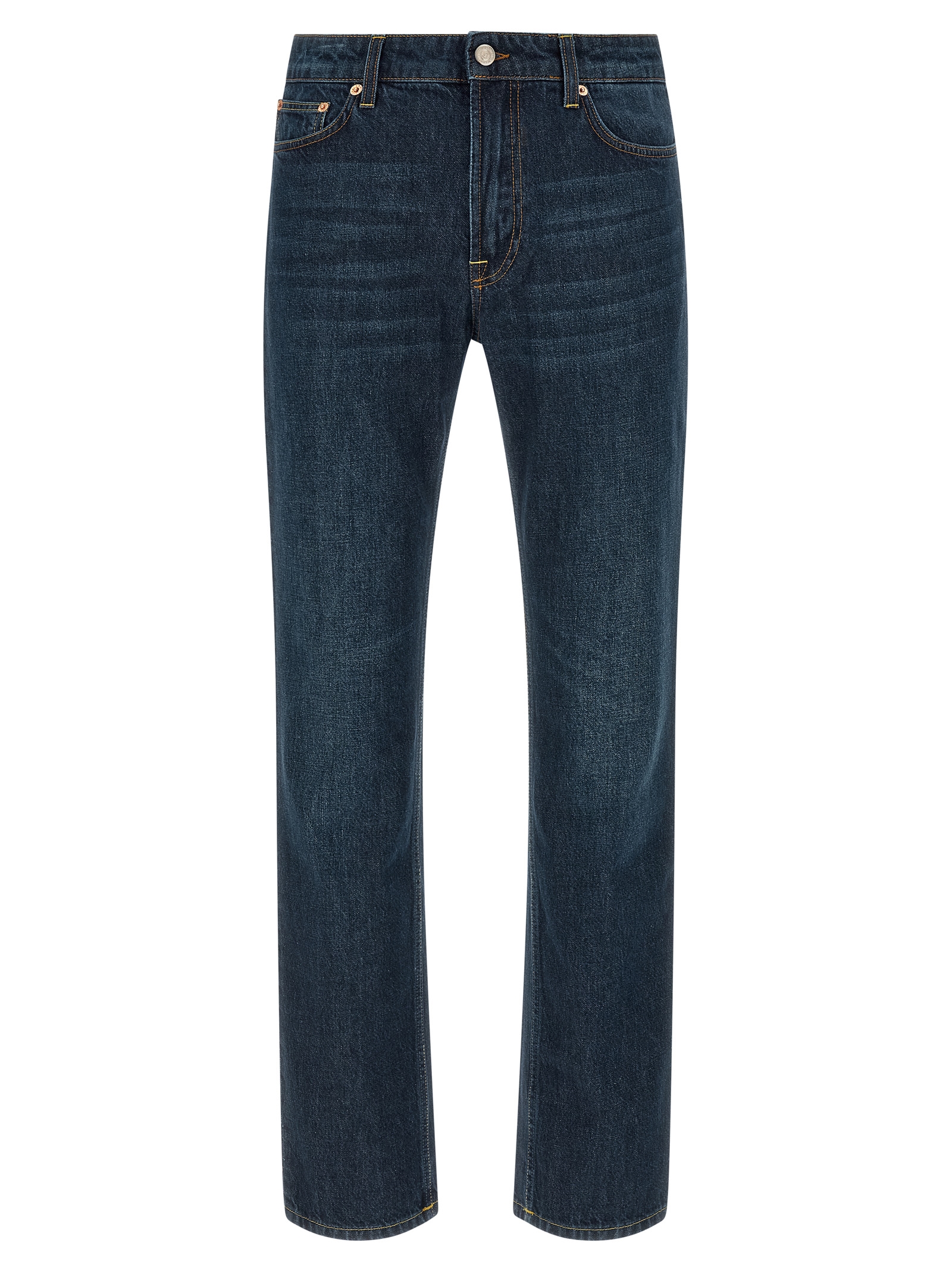 Blue Cotton Straight-Leg Jeans