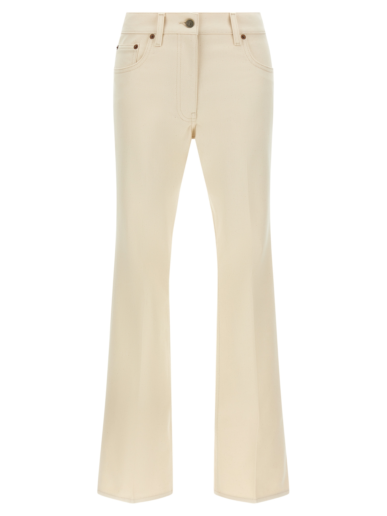 Beige Cotton Flared Jeans