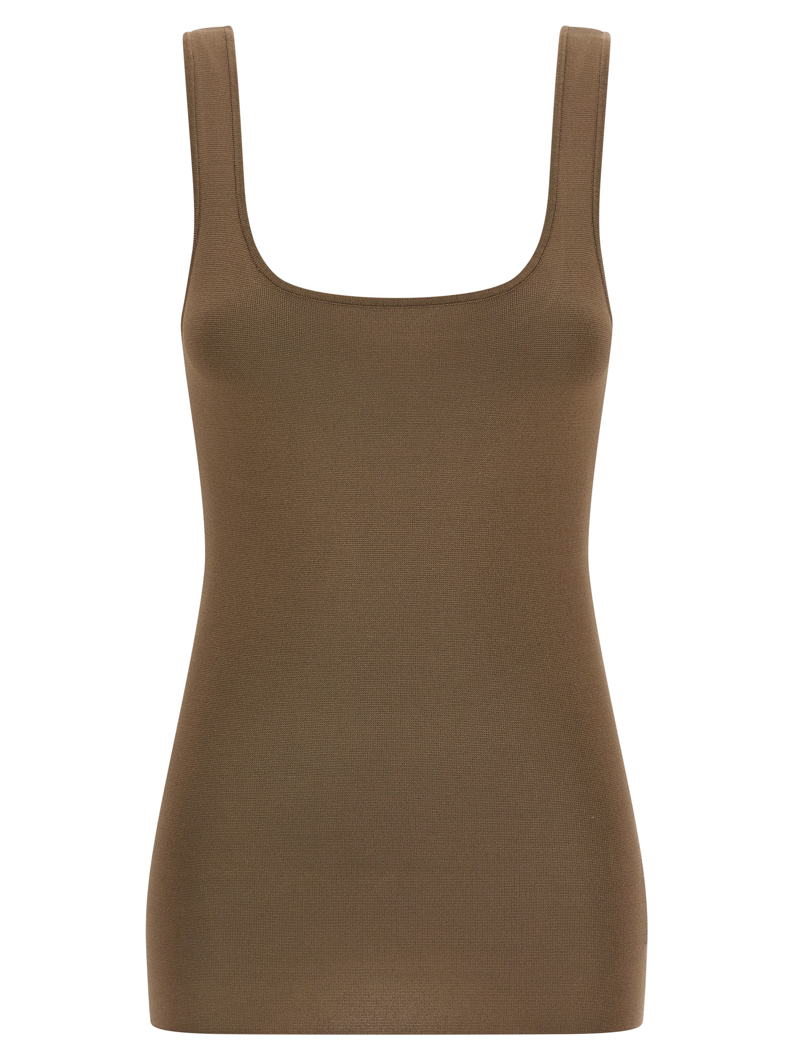 Brown Viscose Sleeveles T-Shirt