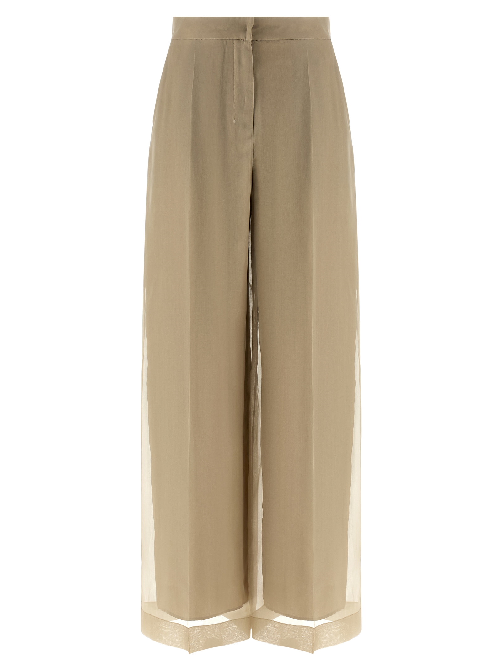 Beige Silk Casual Pants