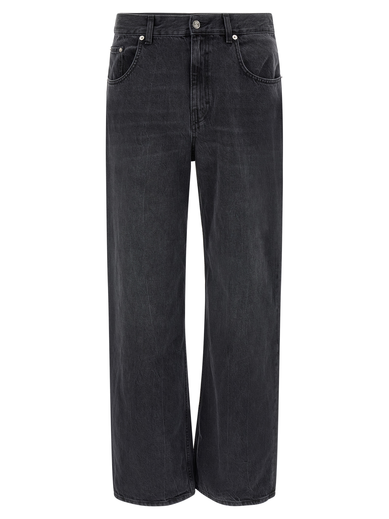 Black Cotton Straight-Leg Jeans