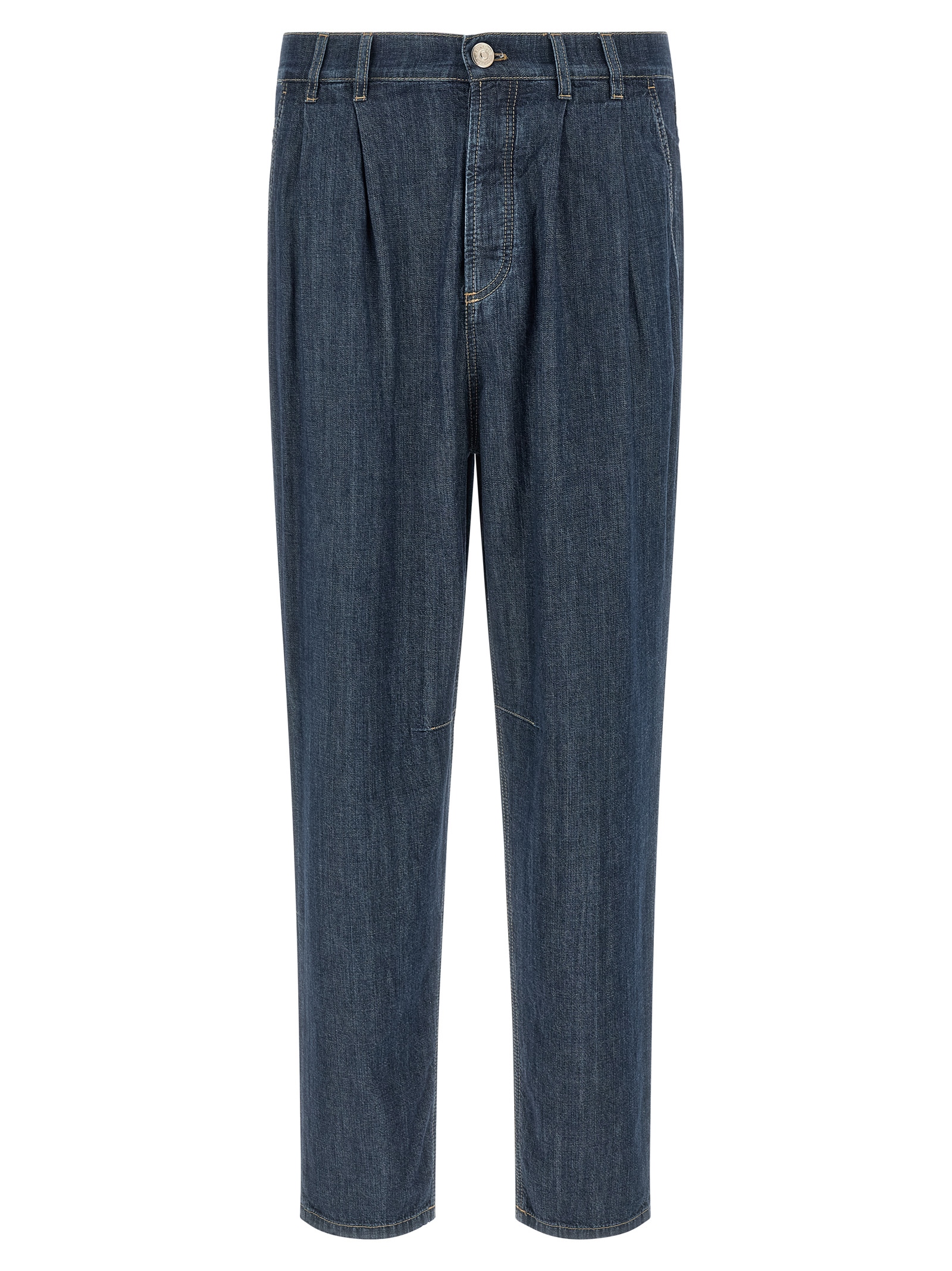 Blue Cotton Straight-Leg Jeans