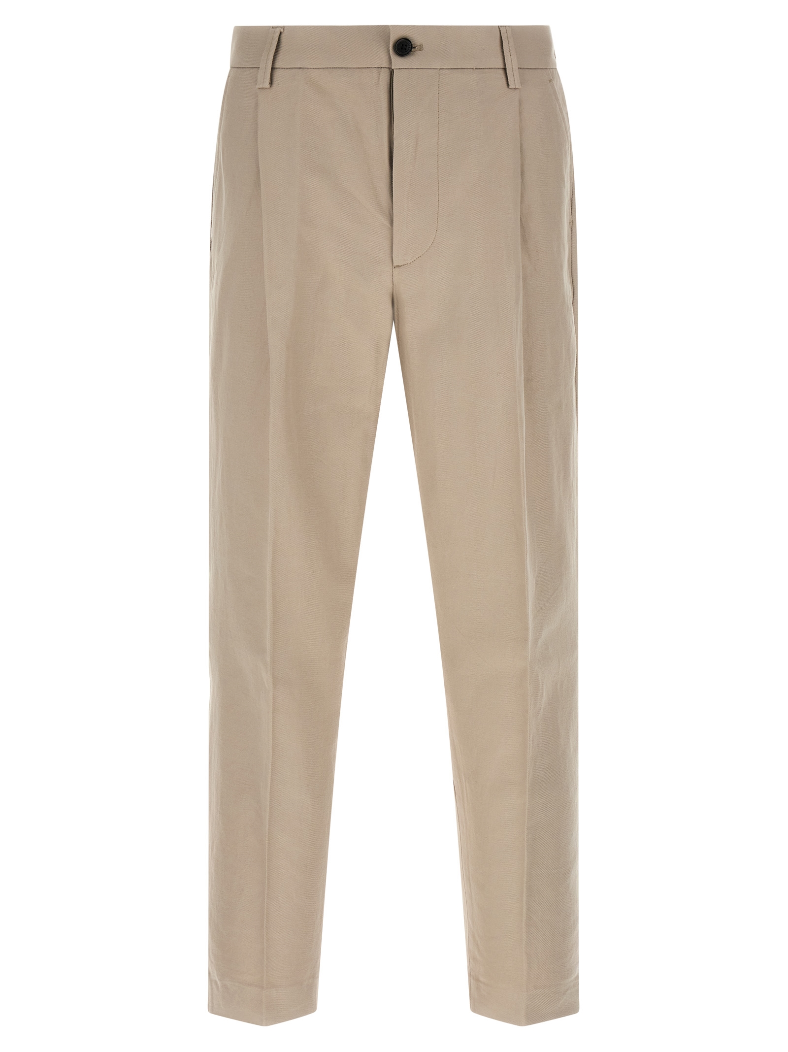 Beige Cotton Casual Pants