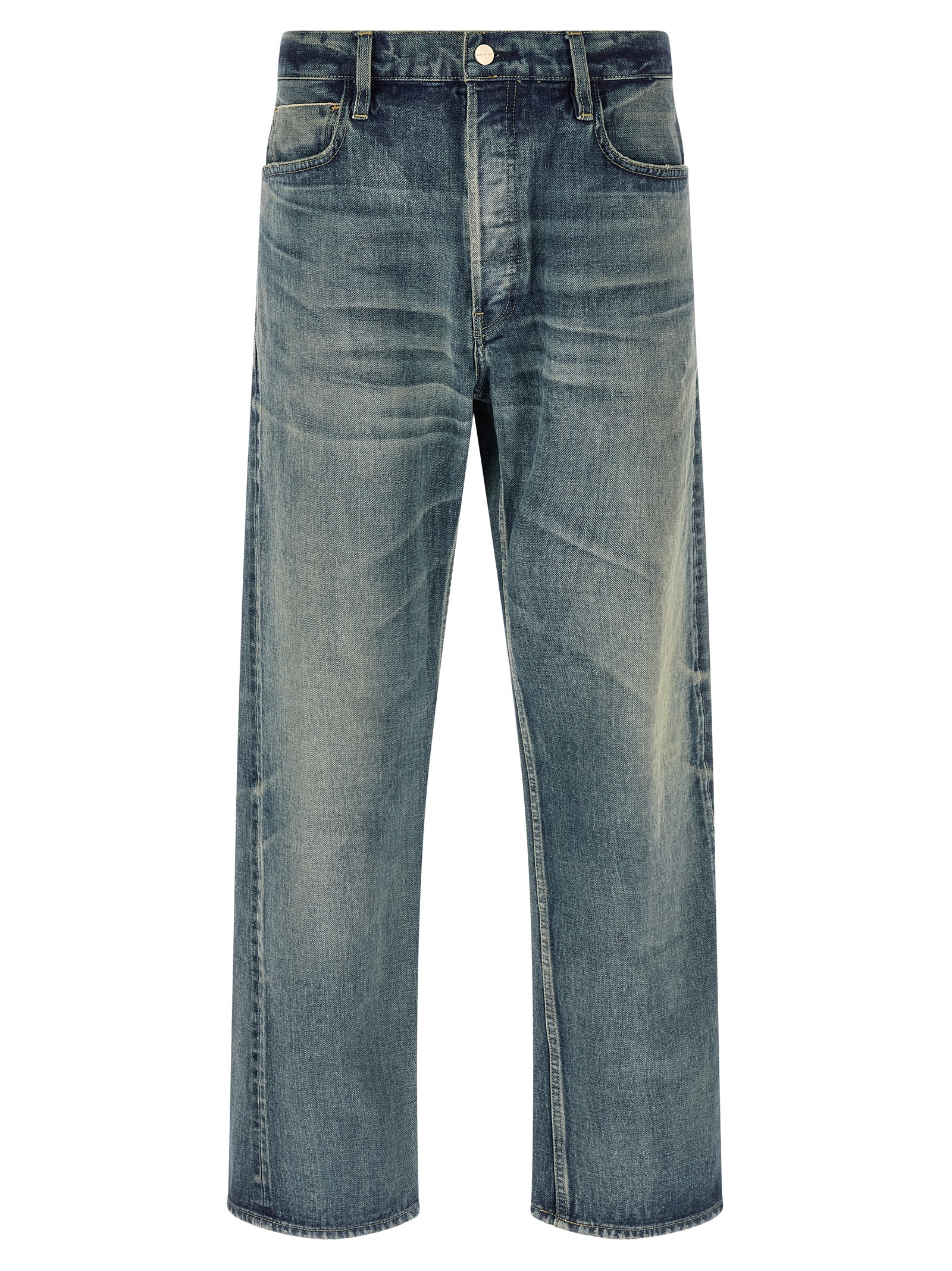 Blue Cotton Straight-Leg Jeans