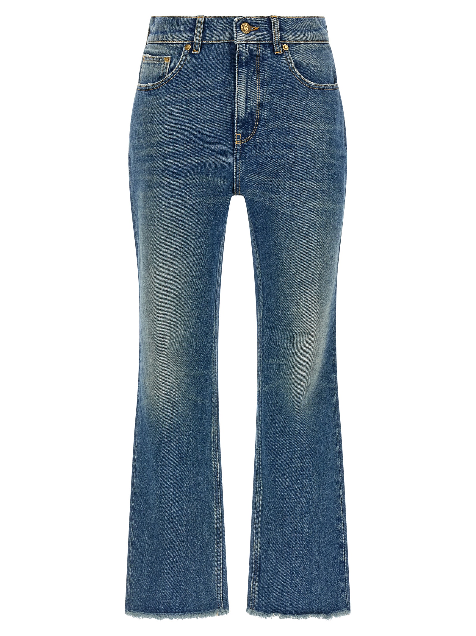 Blue Cotton Flared Jeans