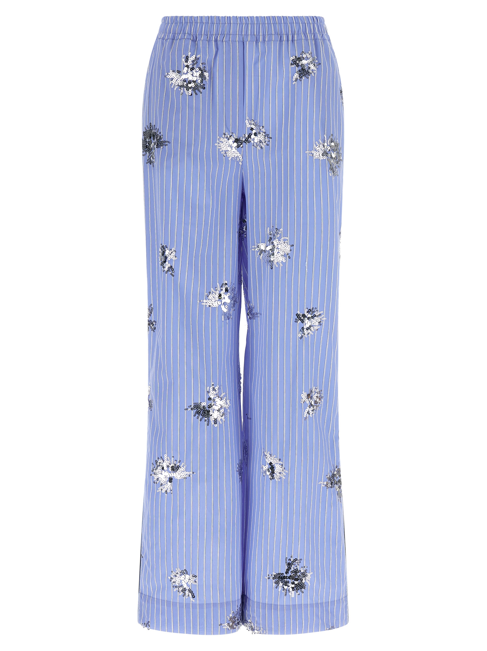 Blue Cotton Casual Pants