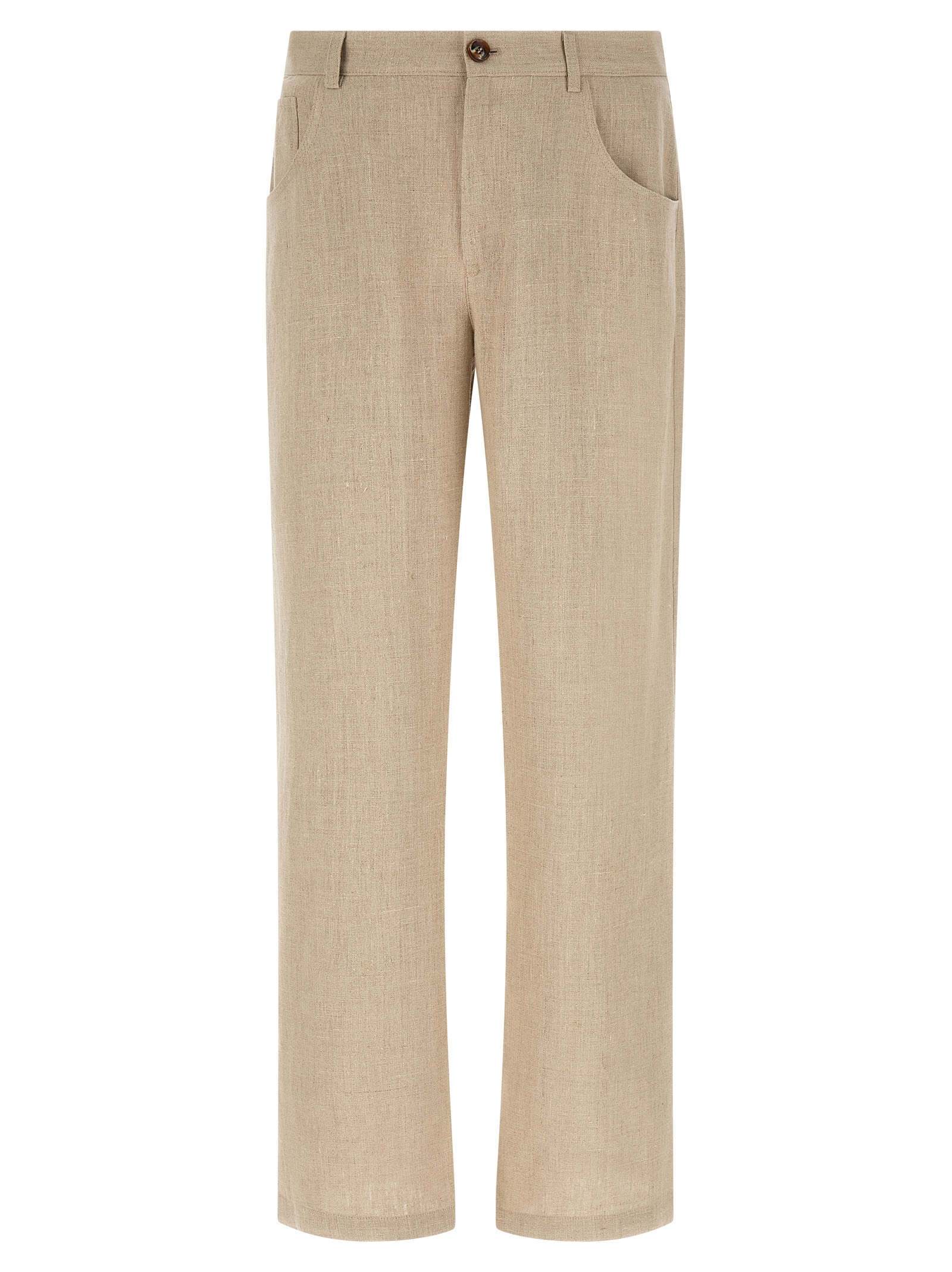 Beige Linen Casual Pants