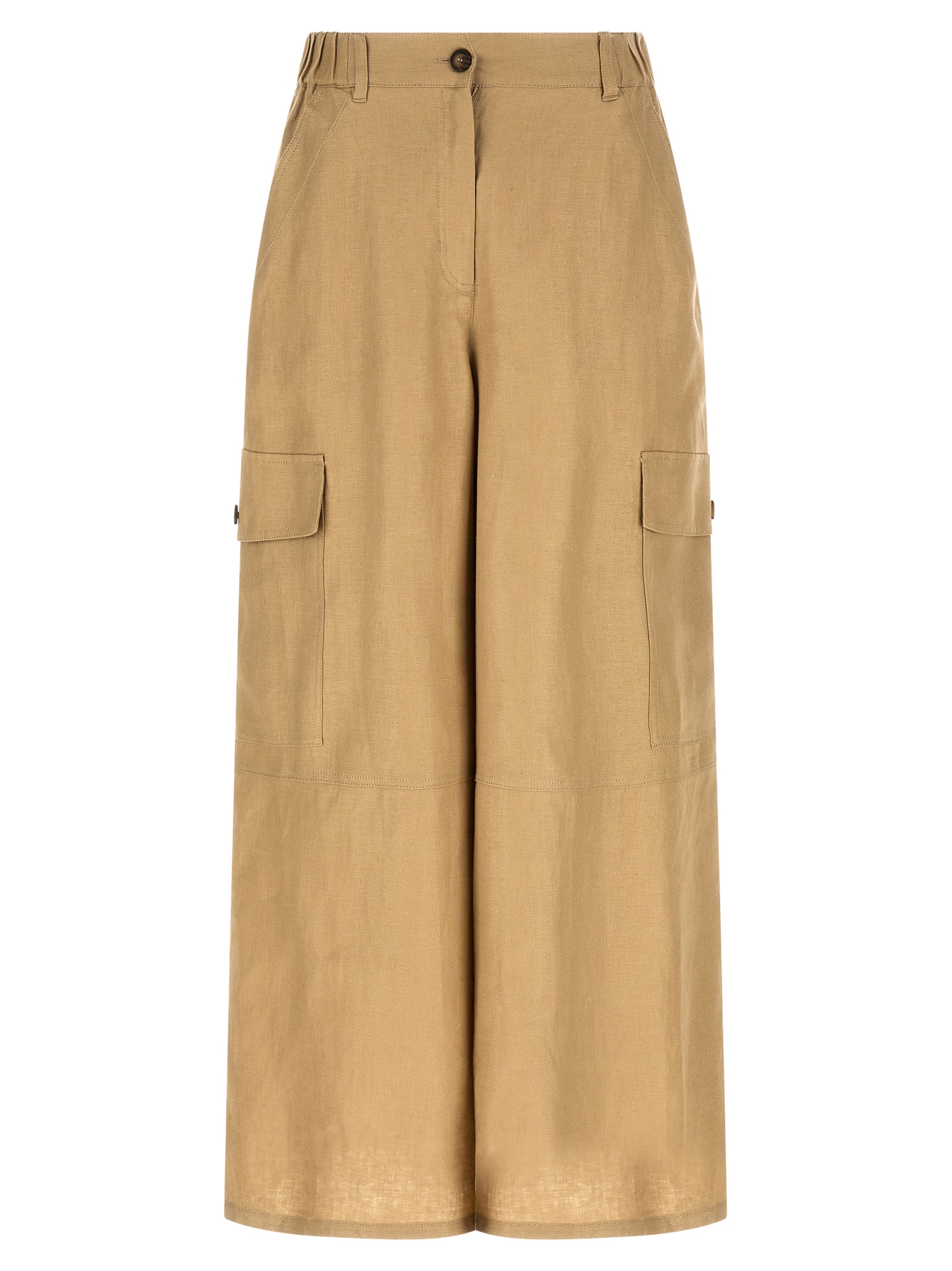 Beige Linen Cargo Pants