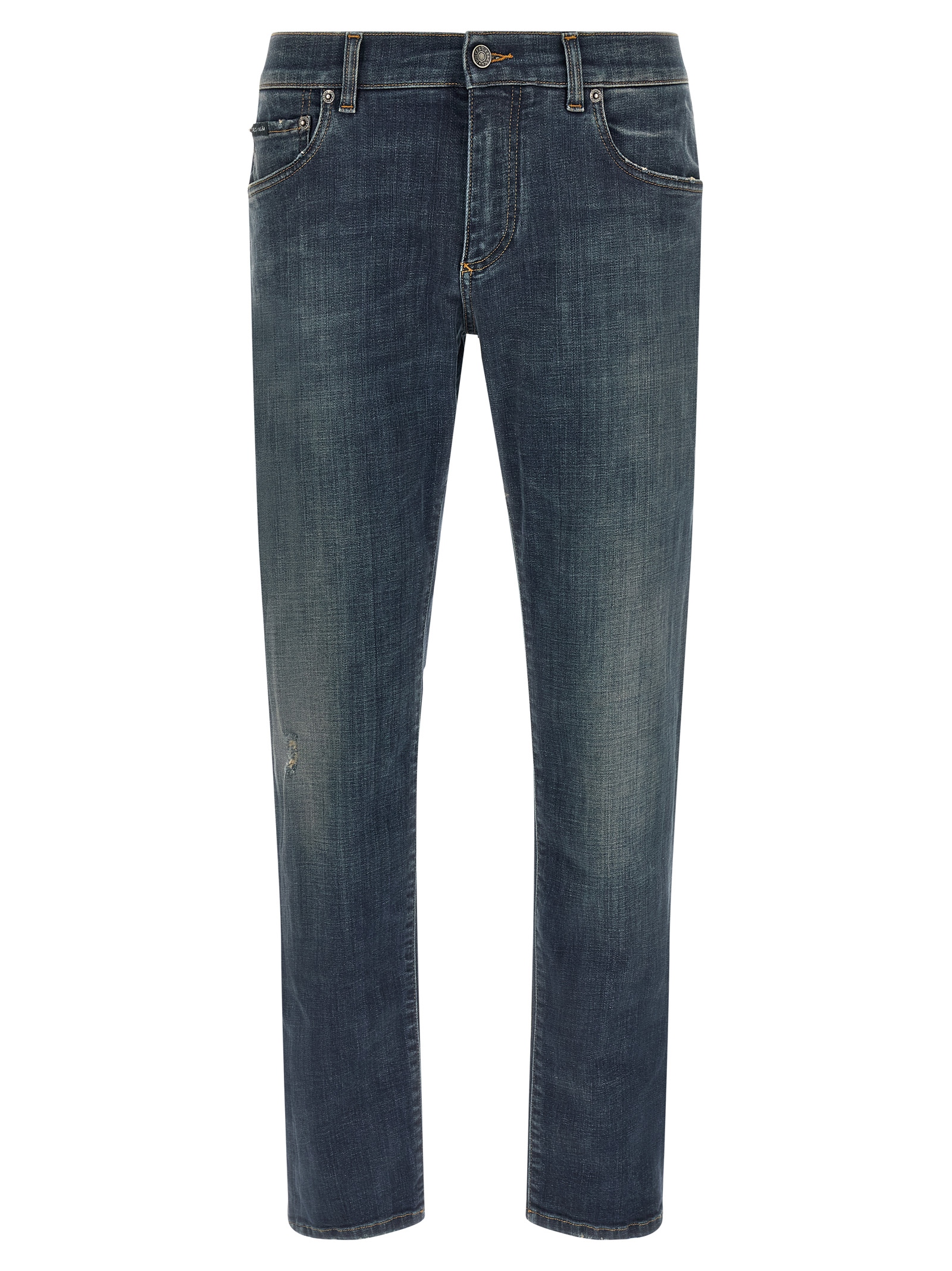 Blue Cotton Straight-Leg Jeans