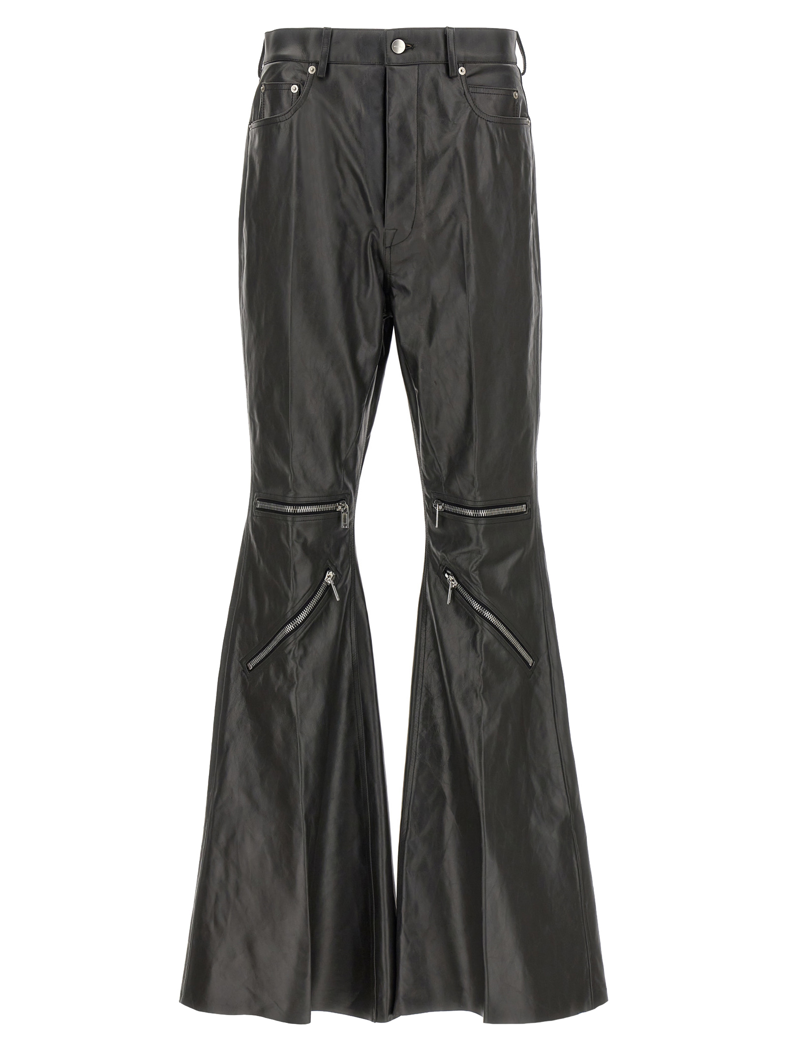 Black Calfskin Flared Pants