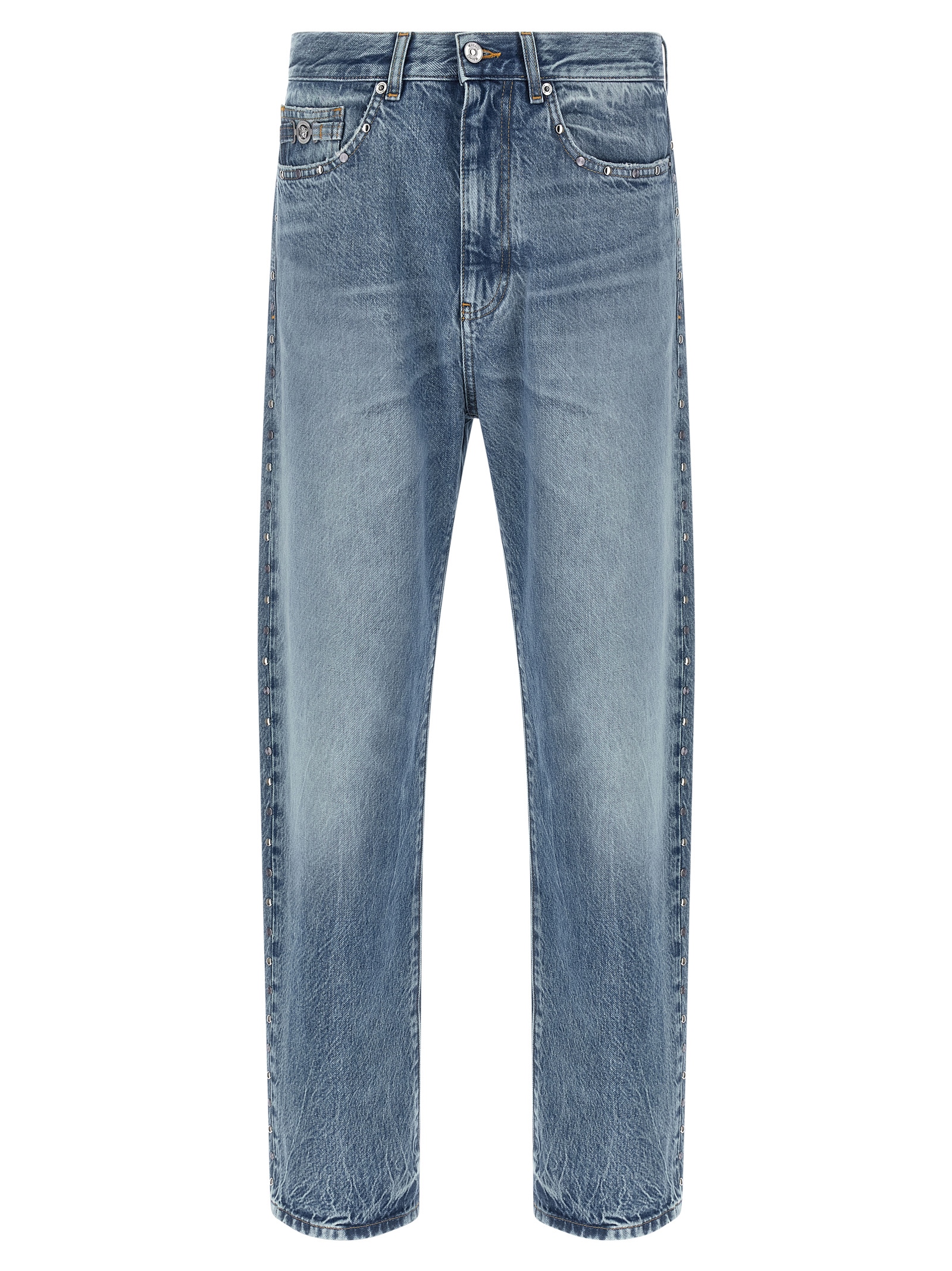 Blue Cotton Straight-Leg Jeans