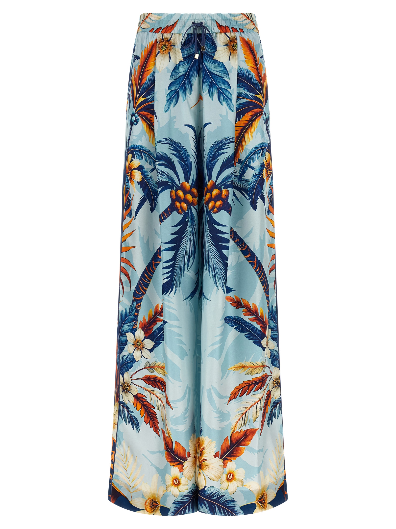 Blue Silk Casual Pants