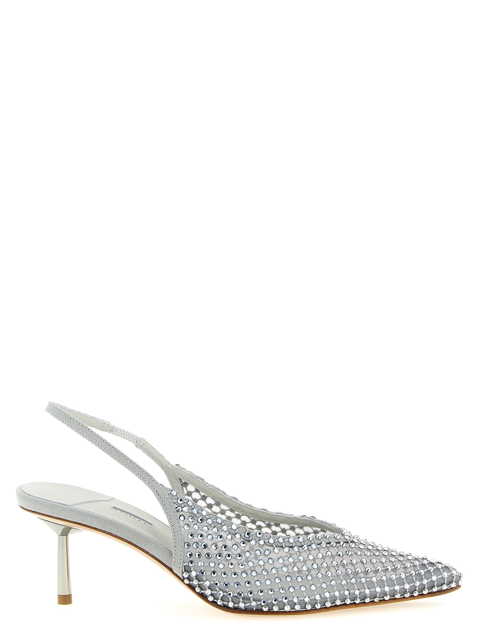 Gray Polyester Mid Heel Pumps
