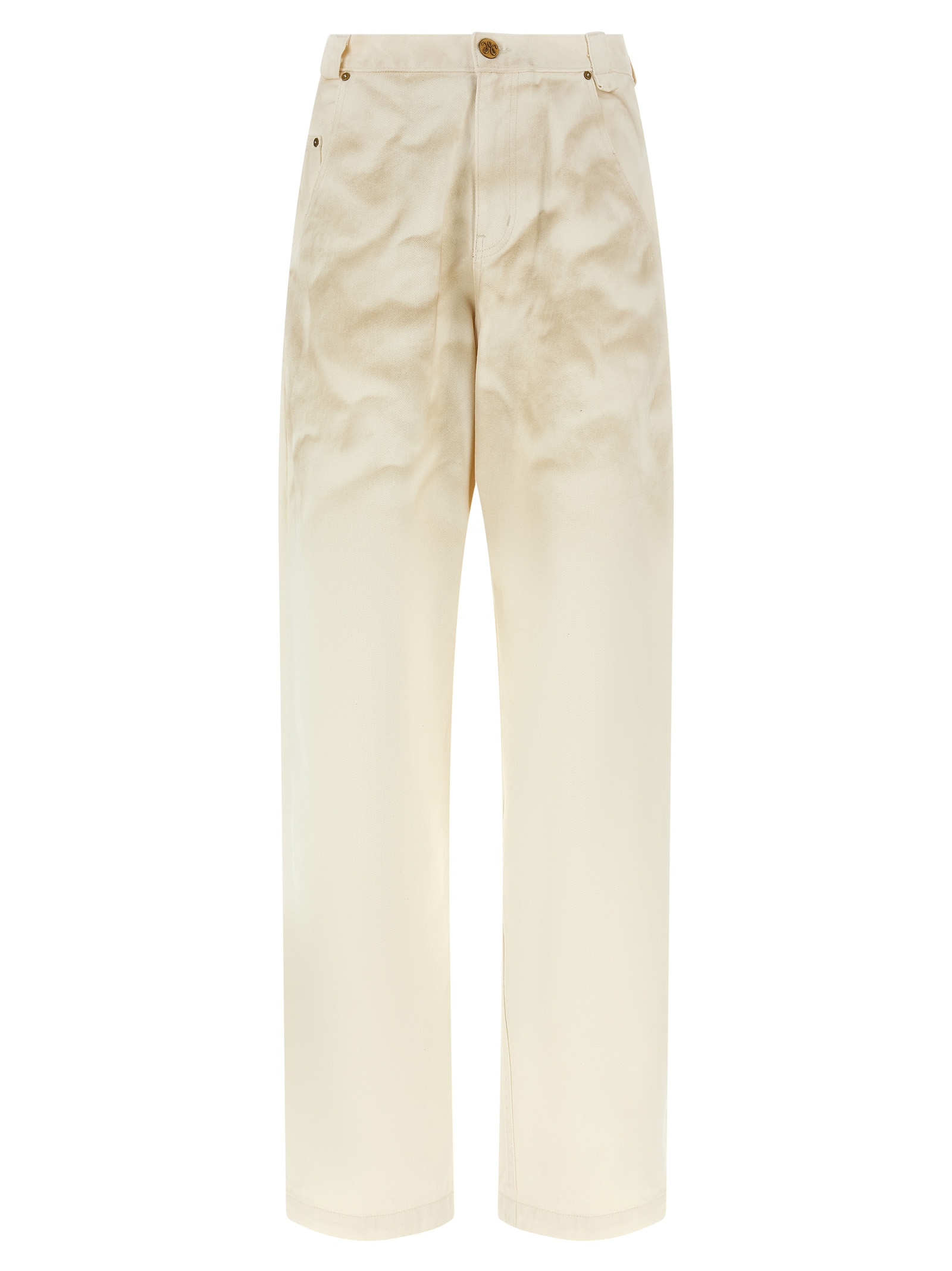 Beige Cotton Tapered Jeans