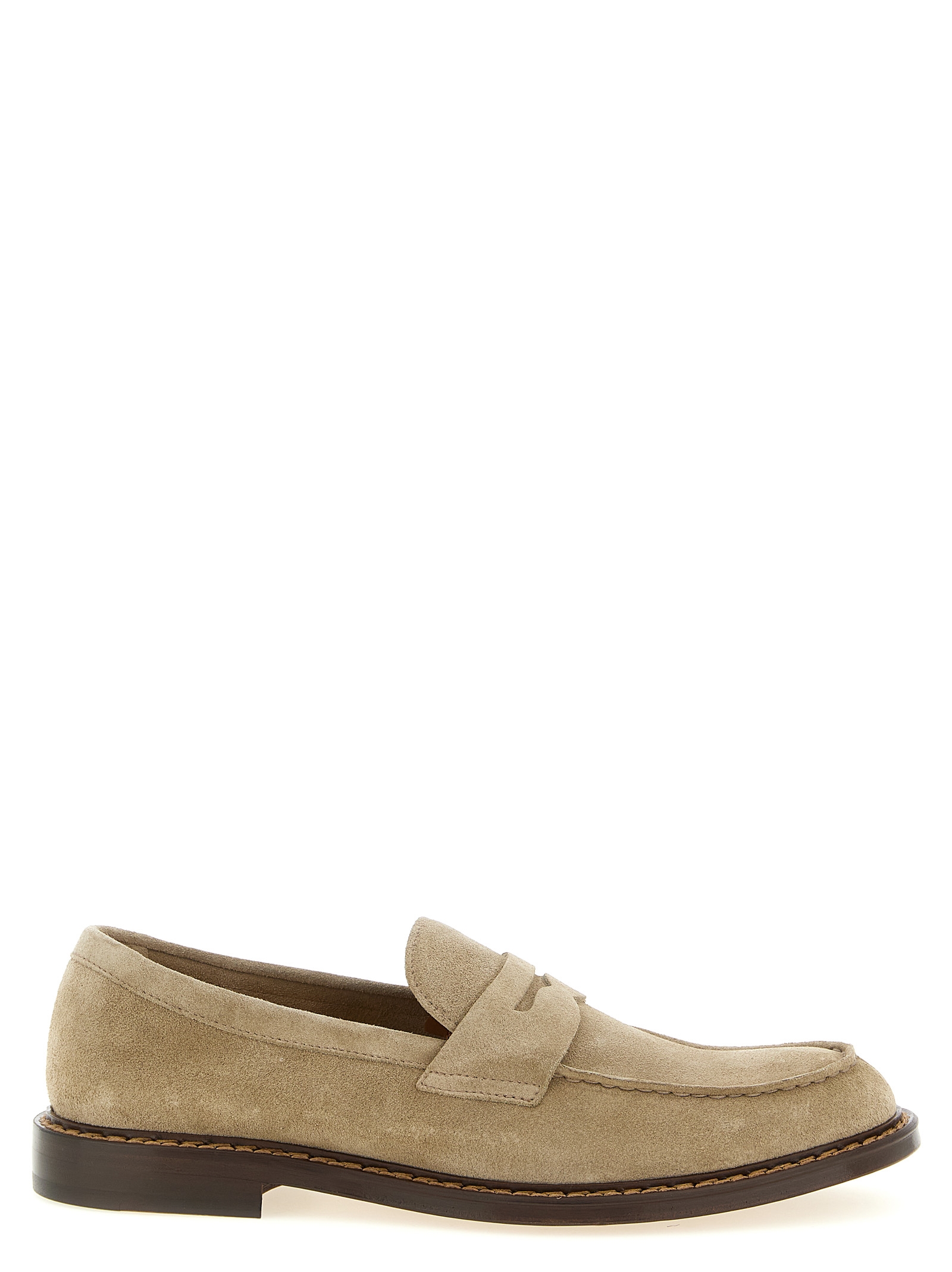 Beige Calfskin Slip-On Loafers