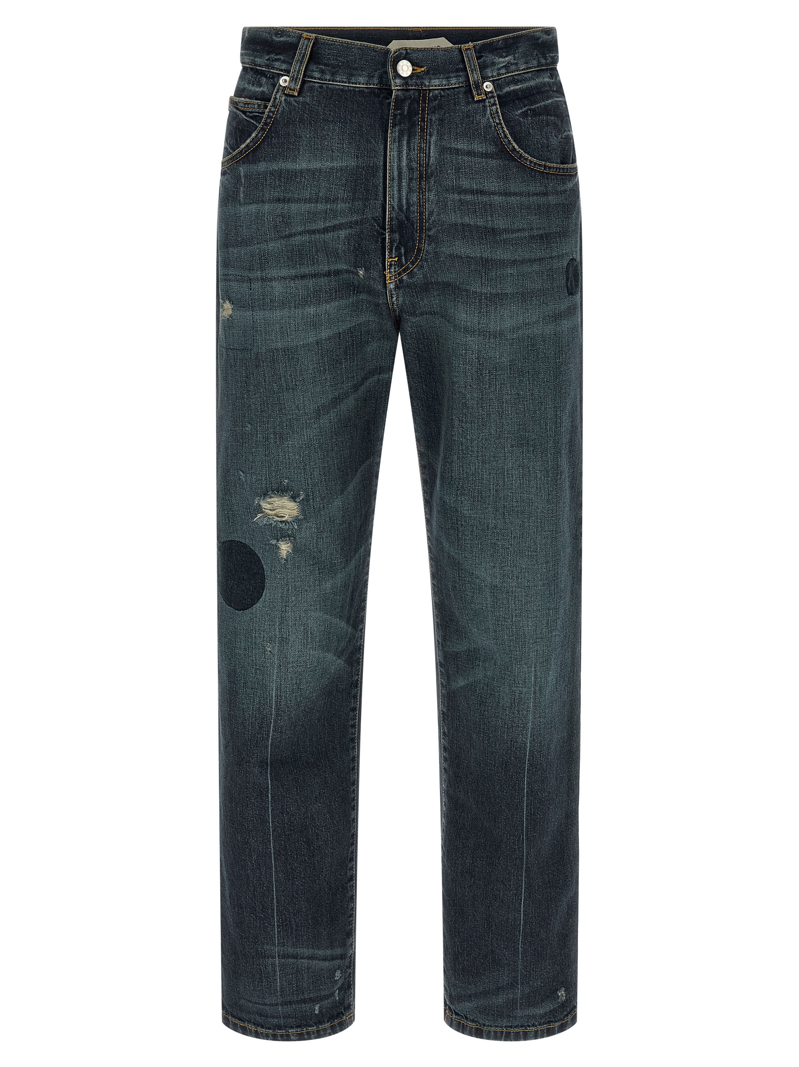 Blue Cotton Straight-Leg Jeans