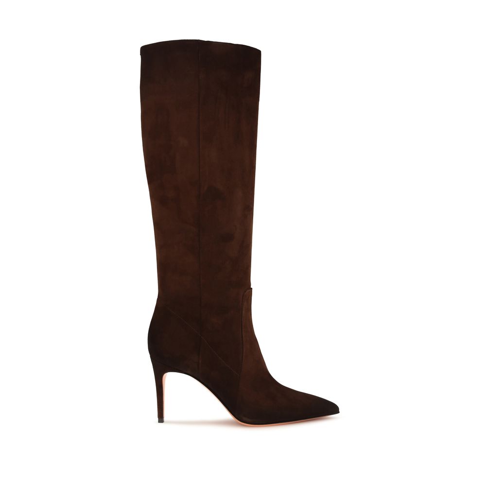 Santoni Brown Calf Leather Bos Taurus High Heel Boots - Women