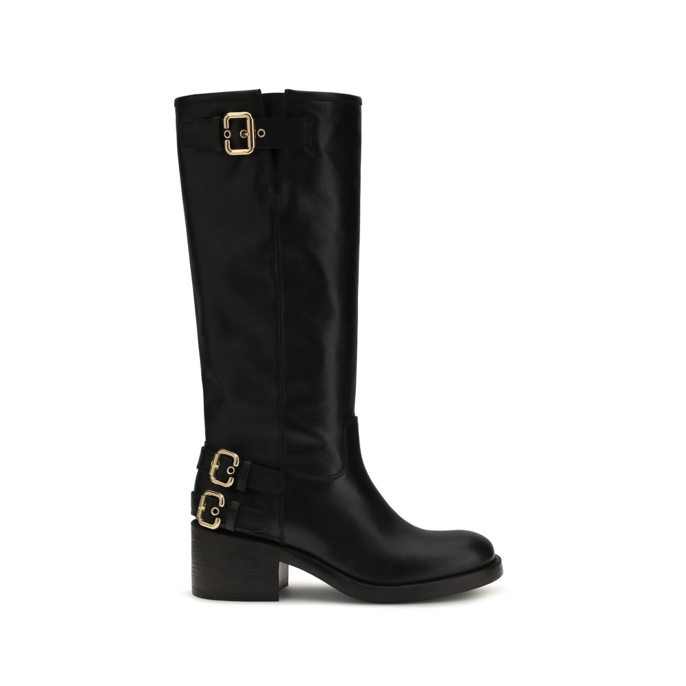 Chloé Black Calf Leather Bos Taurus Flat Boots - Women