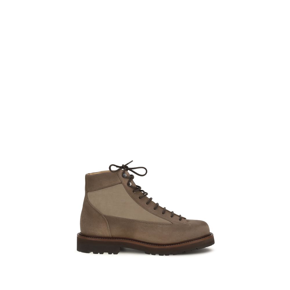 Brunello Cucinelli Brown Calf Leather Bos Taurus Lace-Up Boots - Men