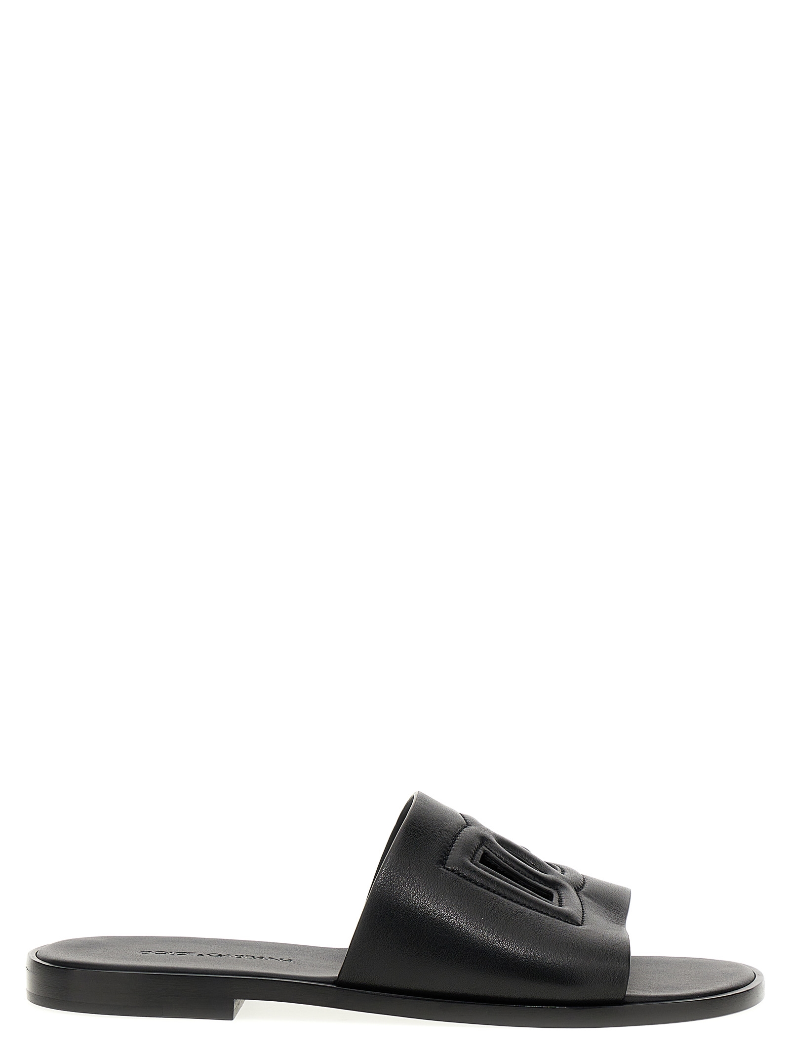 Black Leather Slides