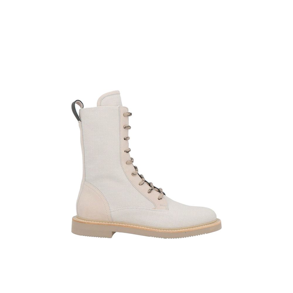 Brunello Cucinelli Beige Cotton Lace-Up Boots - Women