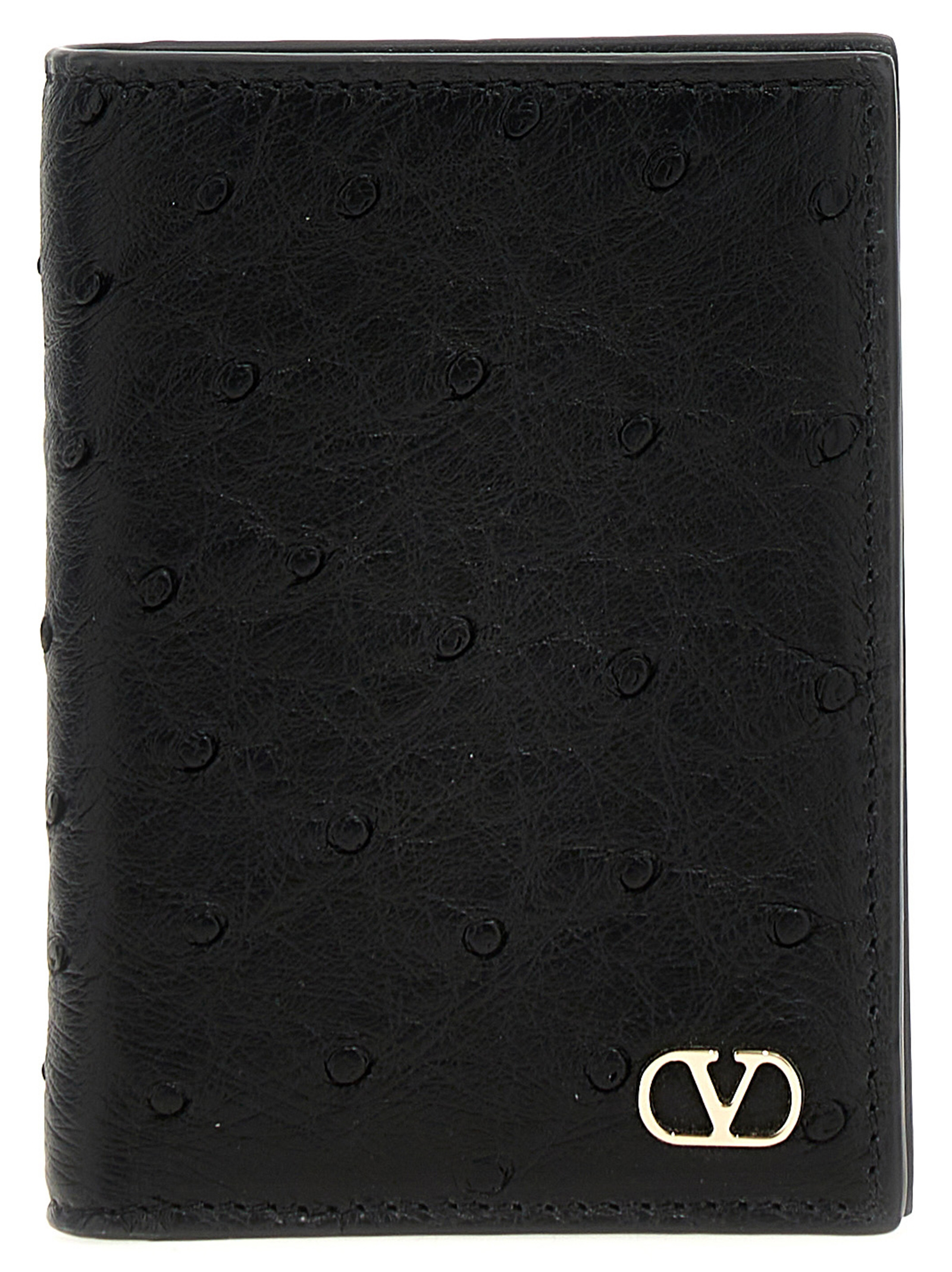 Valentino Garavani Black Ostrich Skin Cardholder Accessory - Men